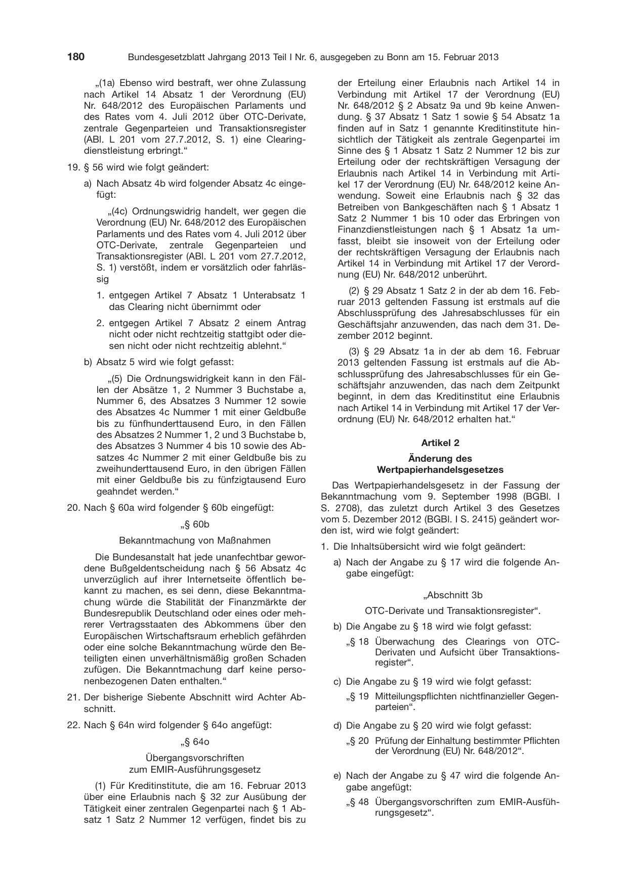 BGBl. 2013, Seite 180 — Originalseite als Abbildung