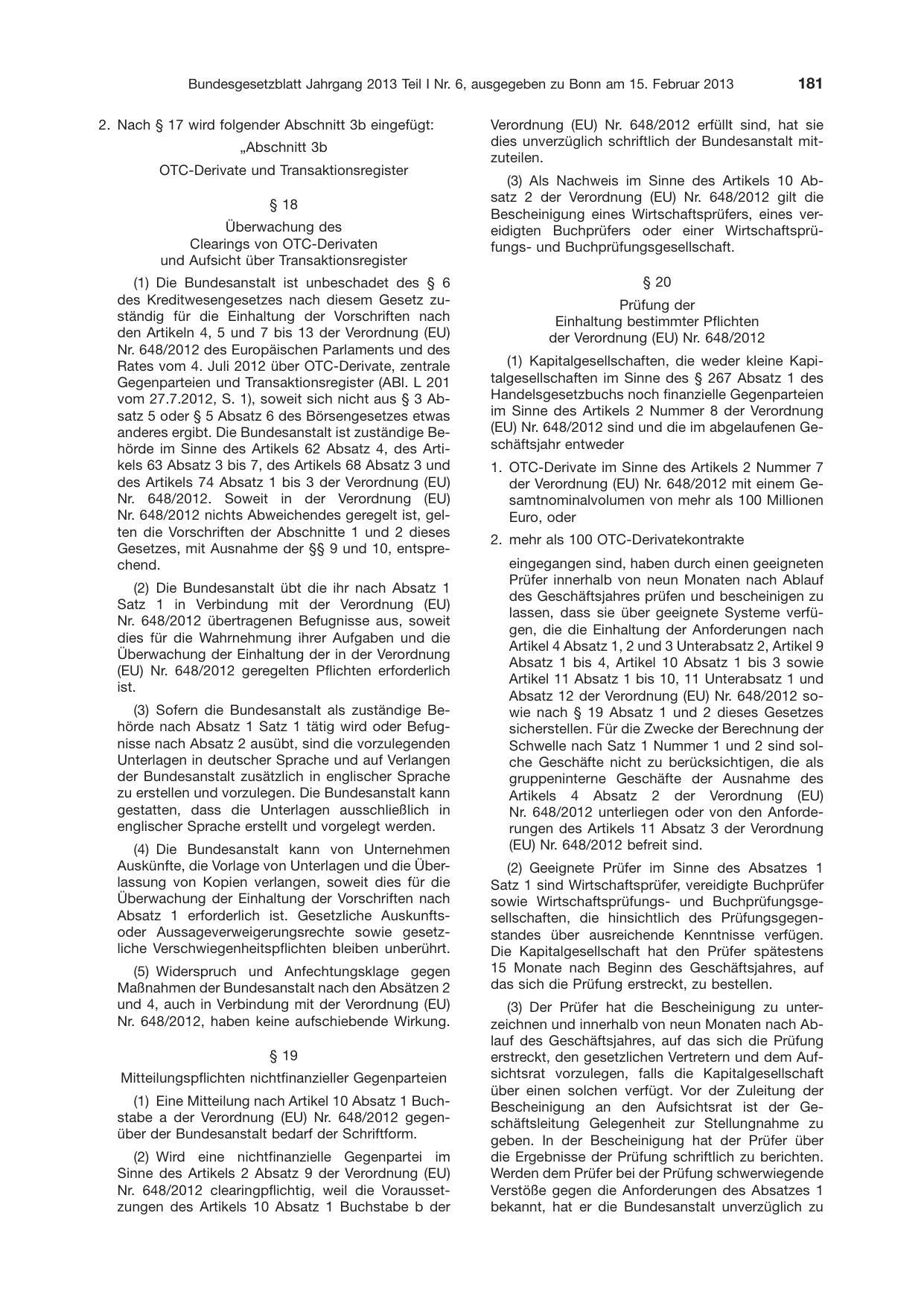 BGBl. 2013, Seite 181 — Originalseite als Abbildung