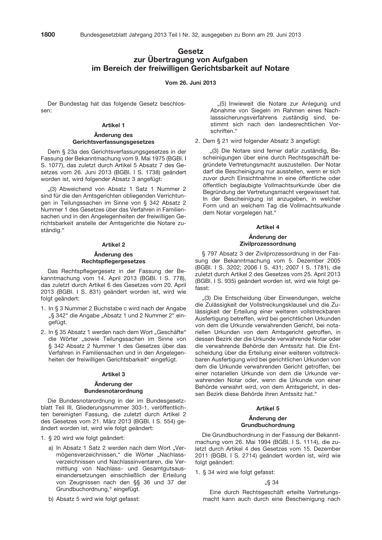 BGBl. 2013, Seite 1800 — Originalseite als Abbildung