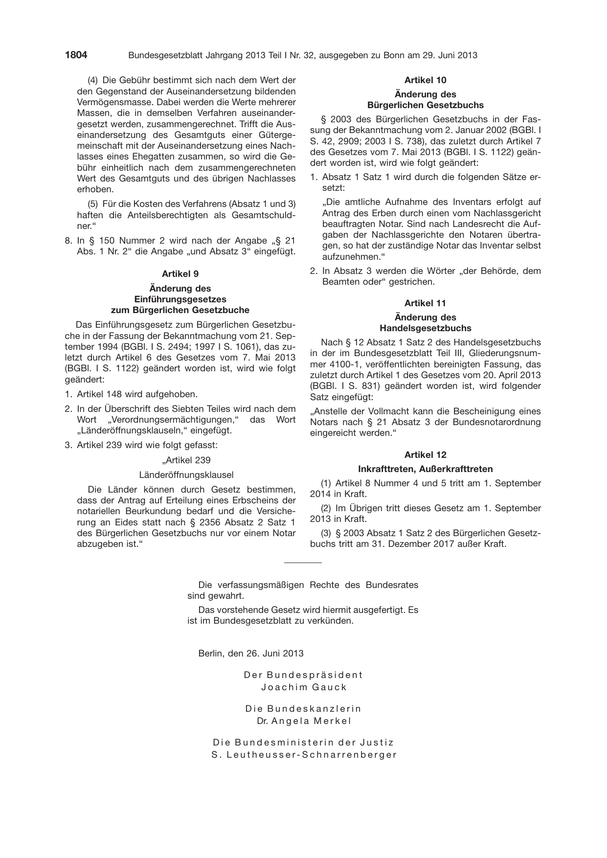 BGBl. 2013, Seite 1804 — Originalseite als Abbildung