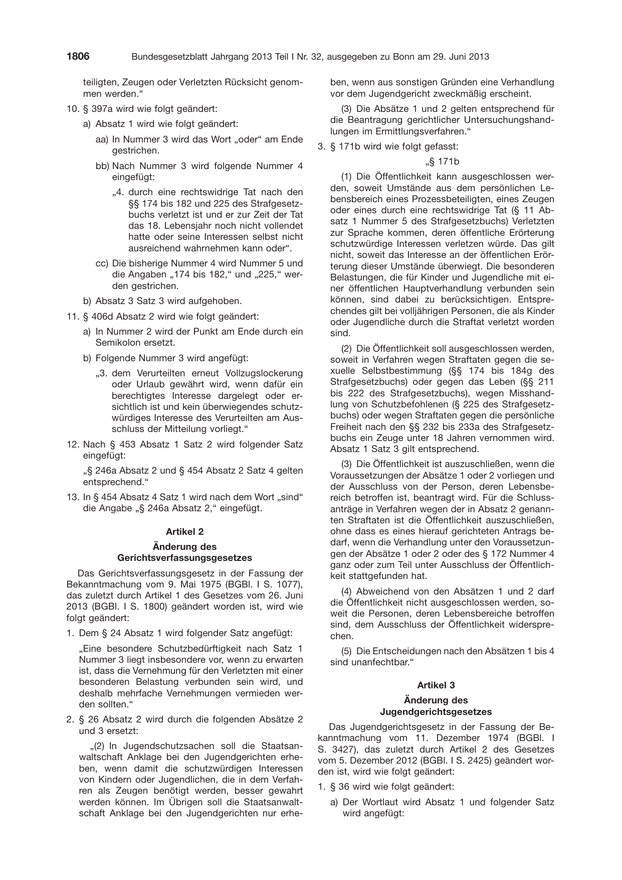 BGBl. 2013, Seite 1806 — Originalseite als Abbildung