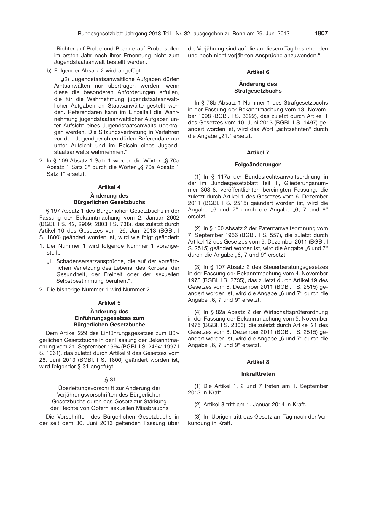 BGBl. 2013, Seite 1807 — Originalseite als Abbildung
