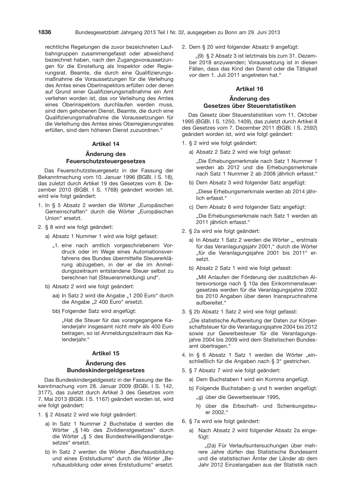 BGBl. 2013, Seite 1836 — Originalseite als Abbildung