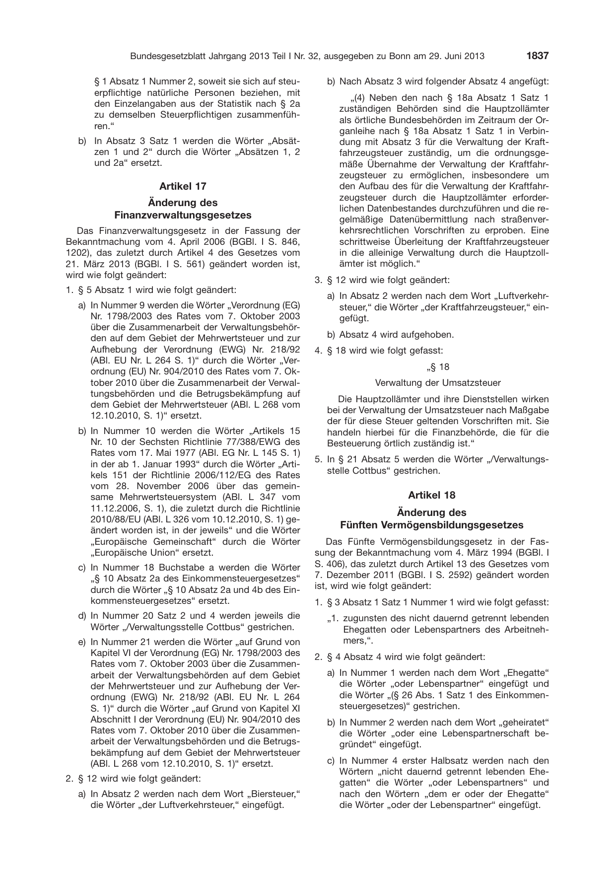 BGBl. 2013, Seite 1837 — Originalseite als Abbildung