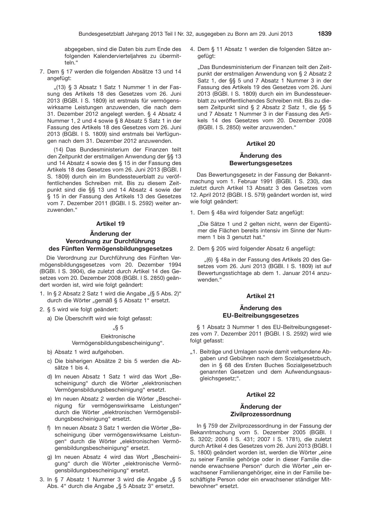 BGBl. 2013, Seite 1839 — Originalseite als Abbildung