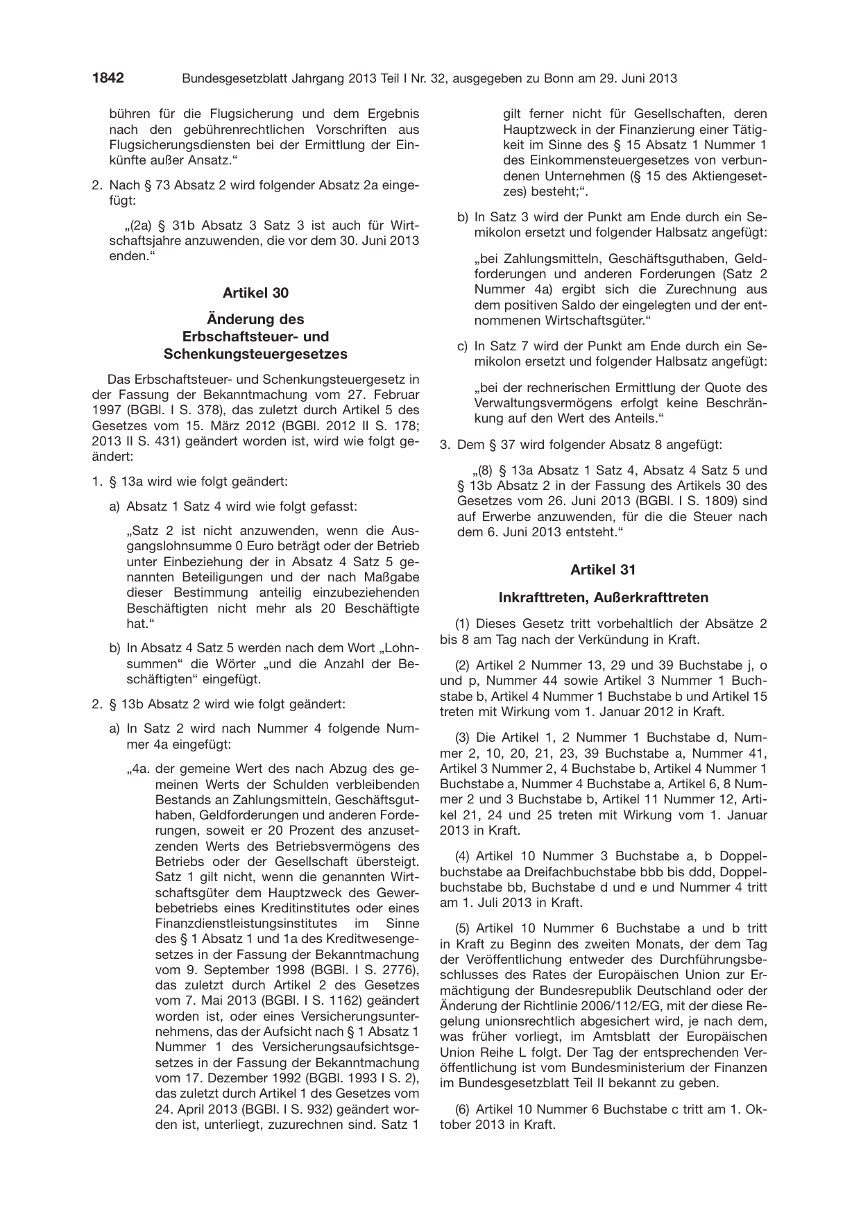 BGBl. 2013, Seite 1842 — Originalseite als Abbildung