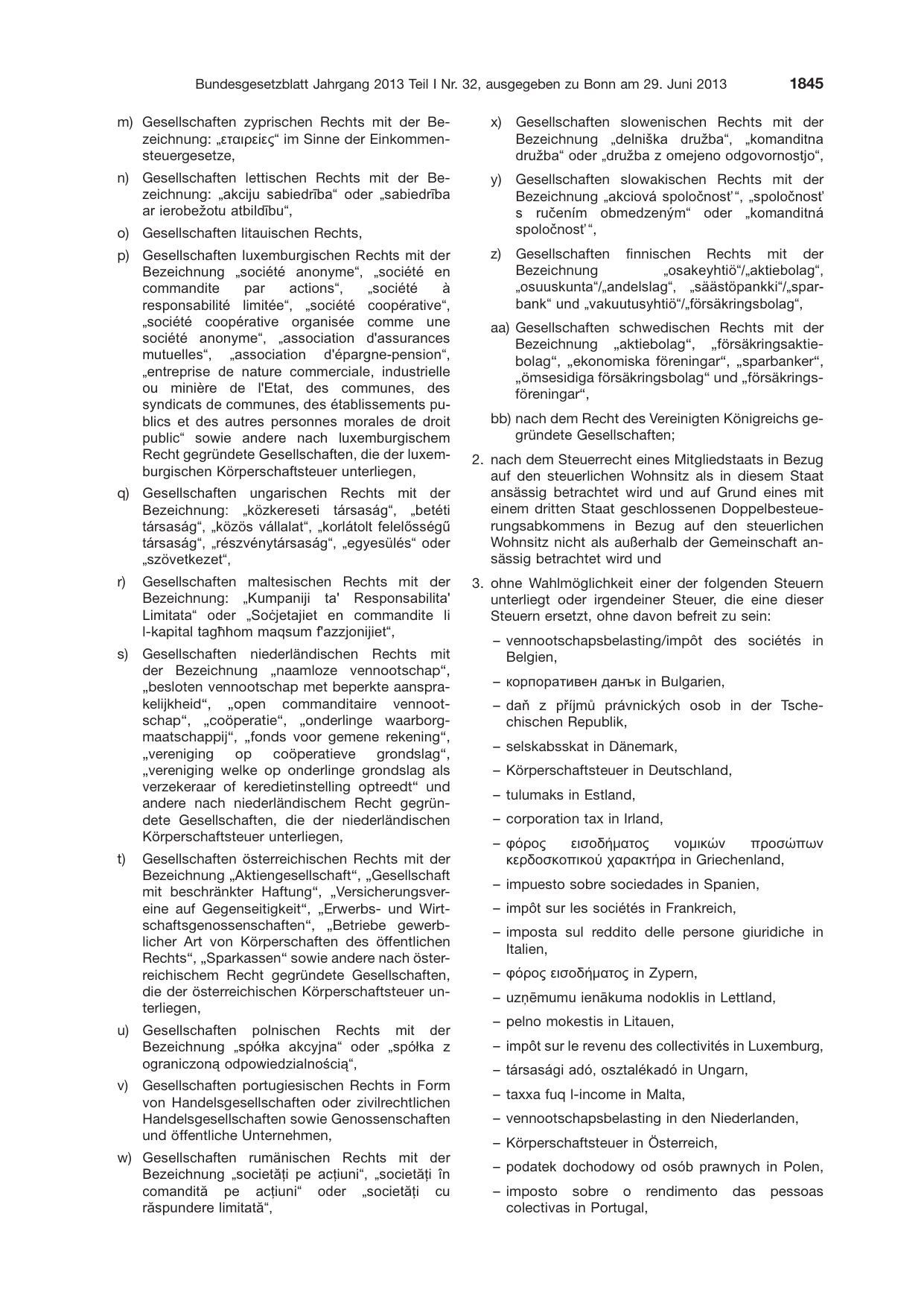 BGBl. 2013, Seite 1845 — Originalseite als Abbildung