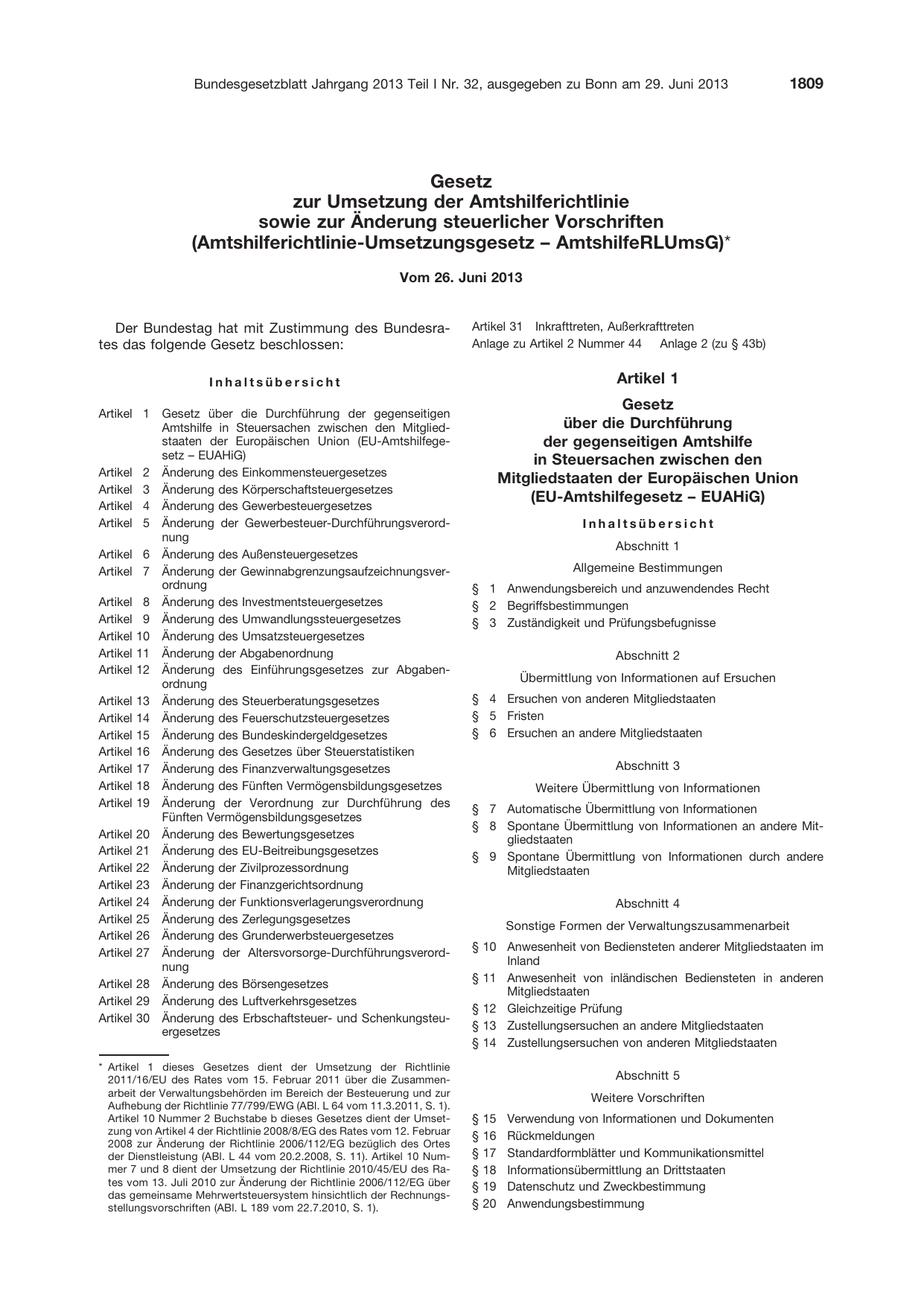 BGBl. 2013, Seite 1809 — Originalseite als Abbildung