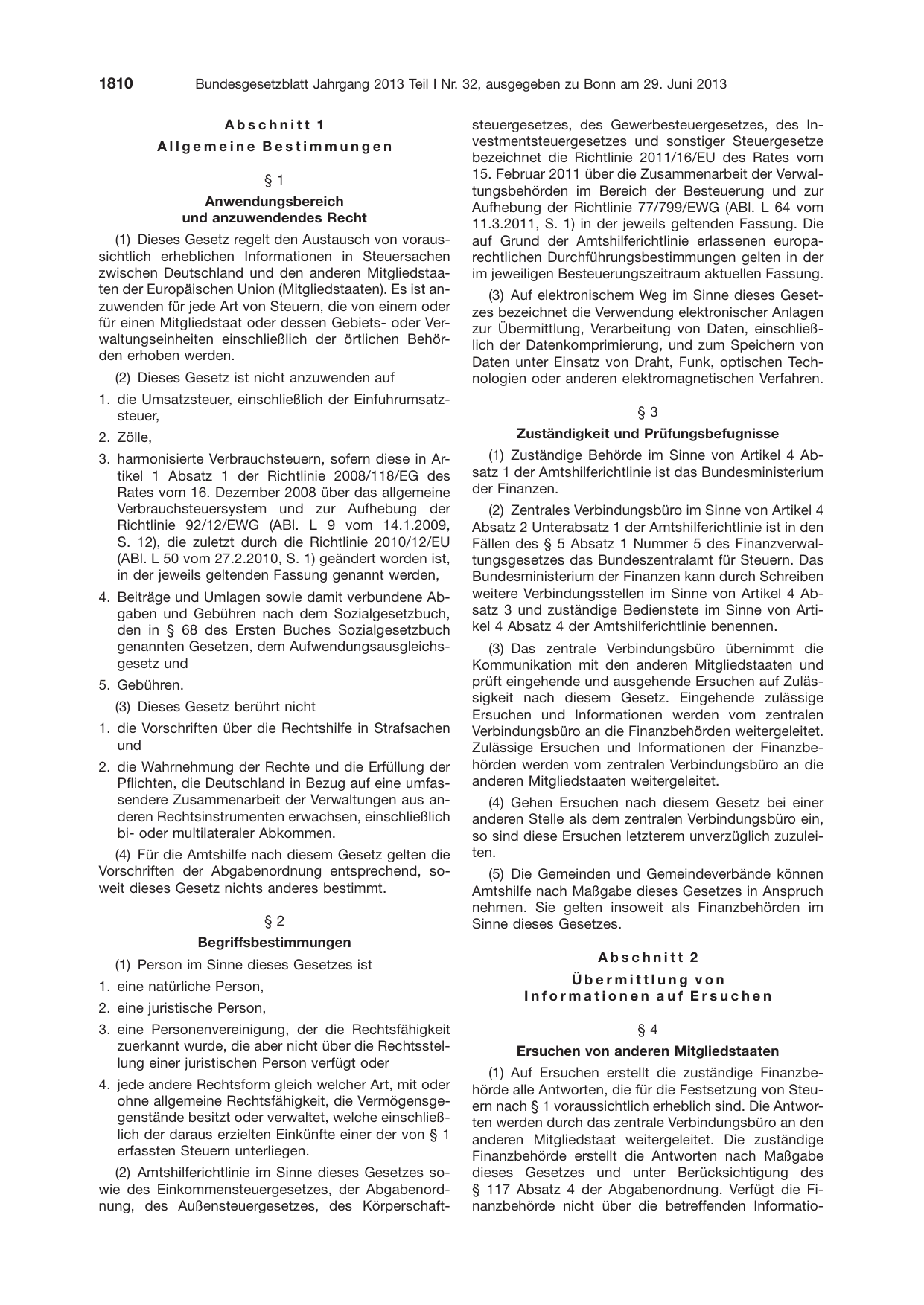 BGBl. 2013, Seite 1810 — Originalseite als Abbildung