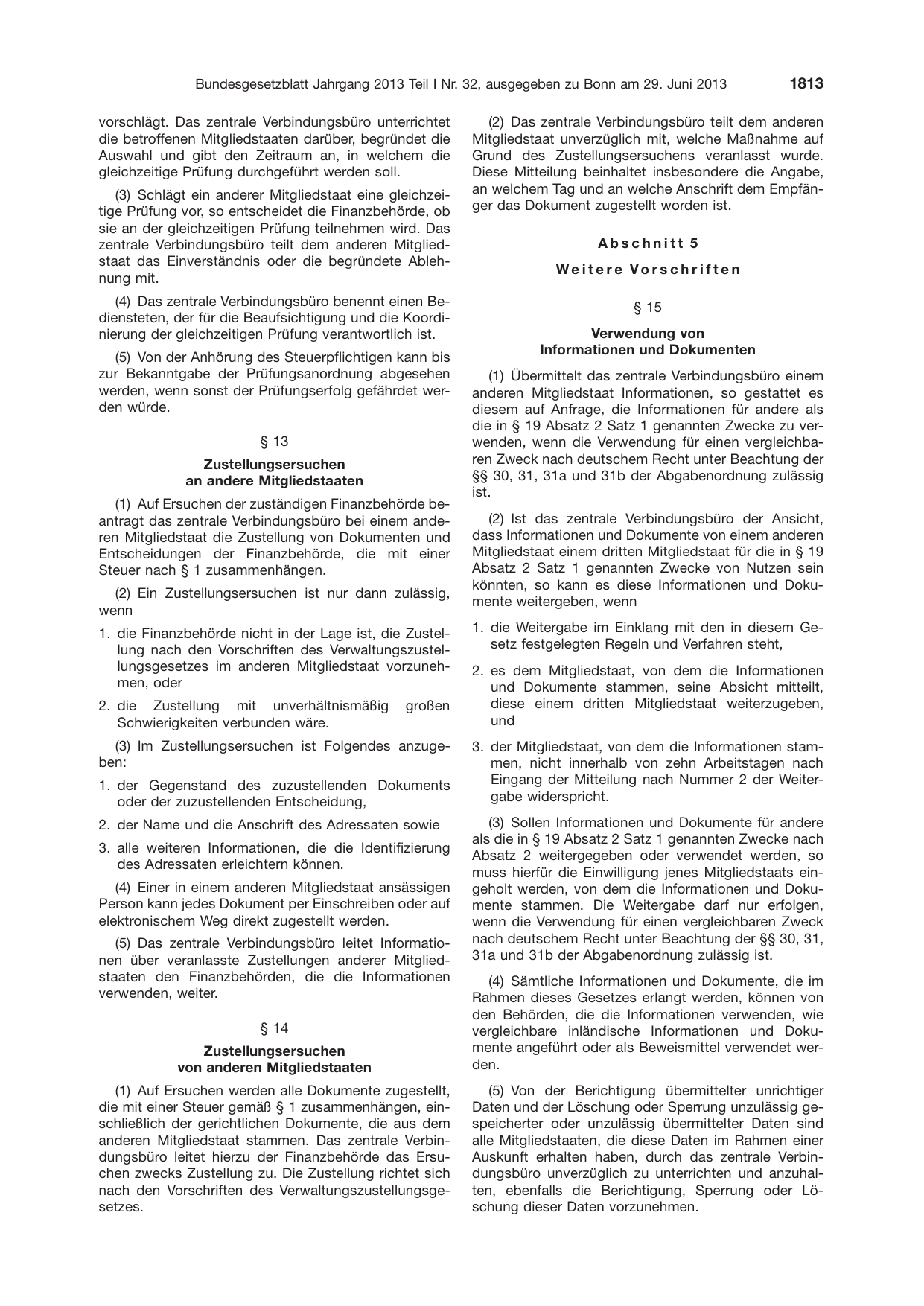 BGBl. 2013, Seite 1813 — Originalseite als Abbildung