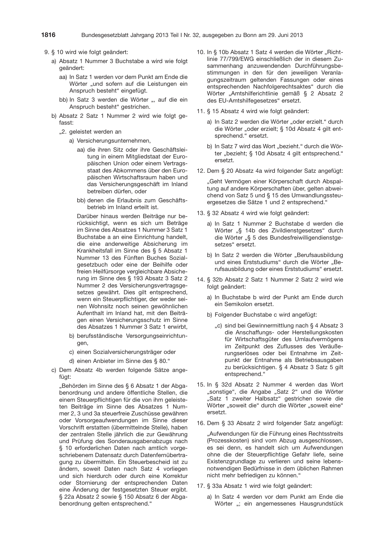 BGBl. 2013, Seite 1816 — Originalseite als Abbildung