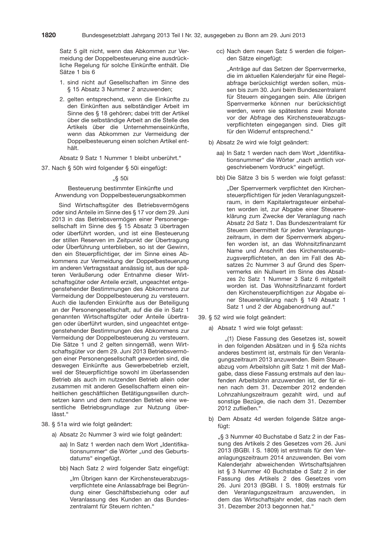 BGBl. 2013, Seite 1820 — Originalseite als Abbildung