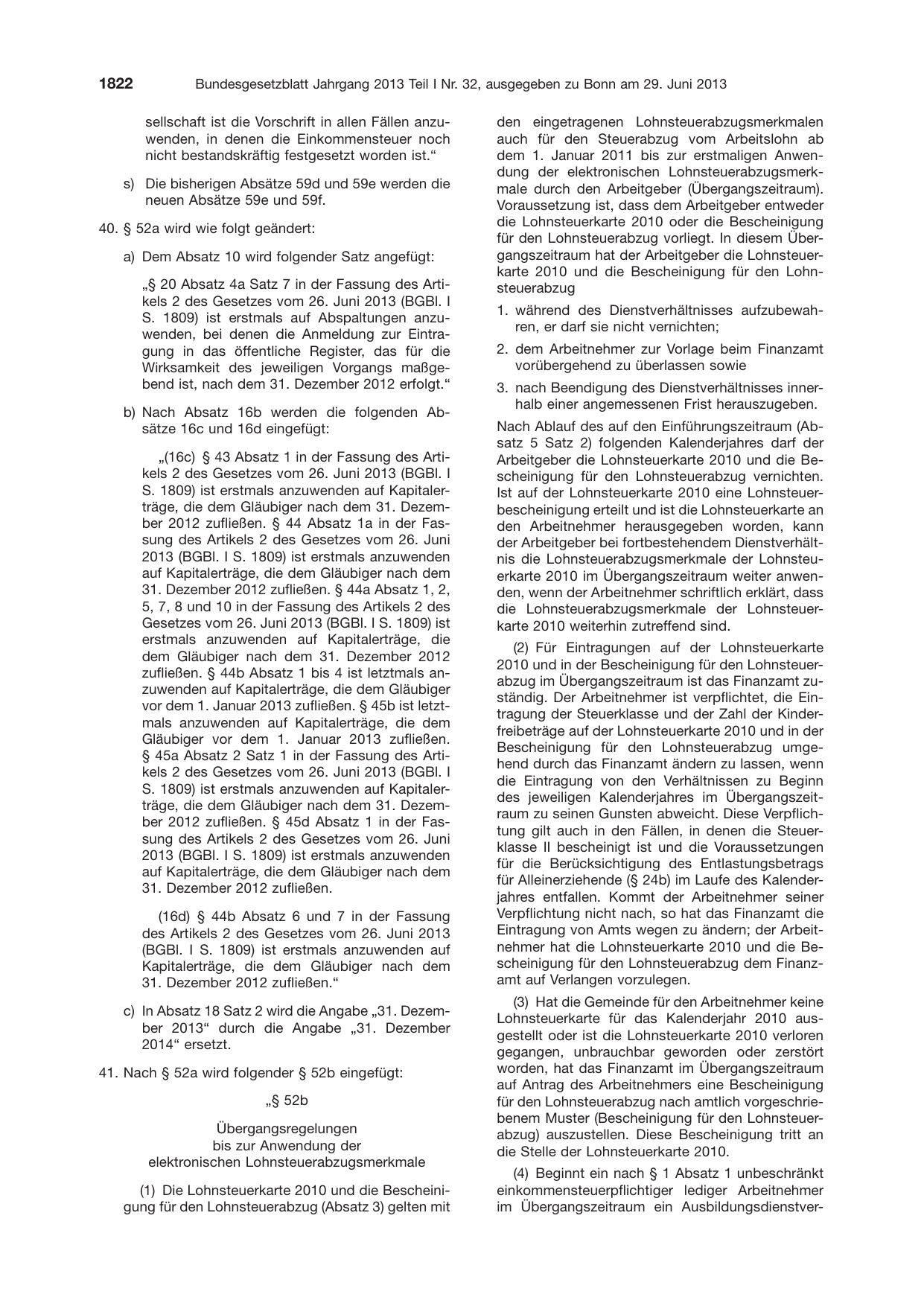 BGBl. 2013, Seite 1822 — Originalseite als Abbildung