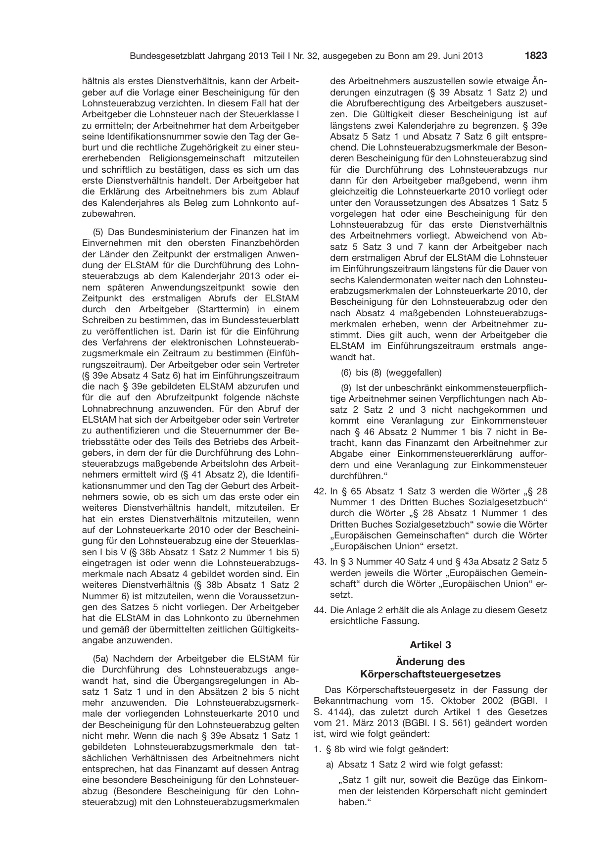 BGBl. 2013, Seite 1823 — Originalseite als Abbildung
