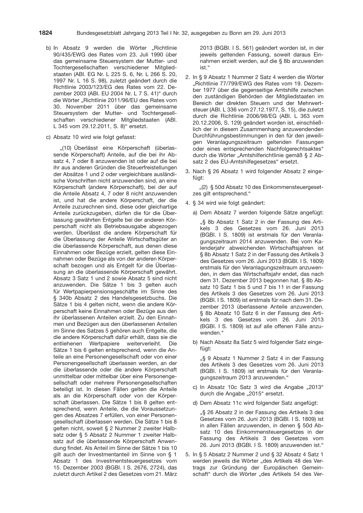 BGBl. 2013, Seite 1824 — Originalseite als Abbildung