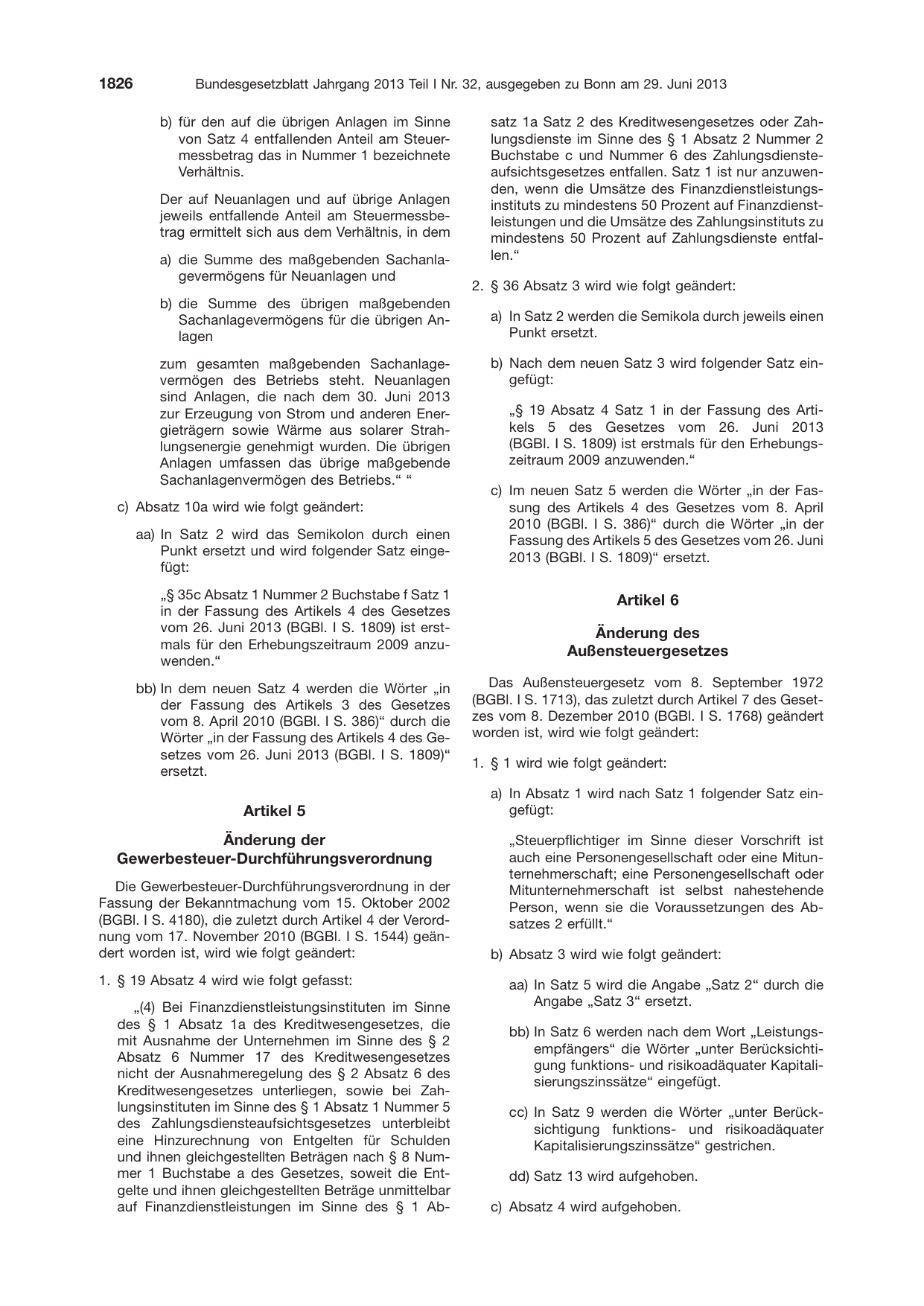 BGBl. 2013, Seite 1826 — Originalseite als Abbildung