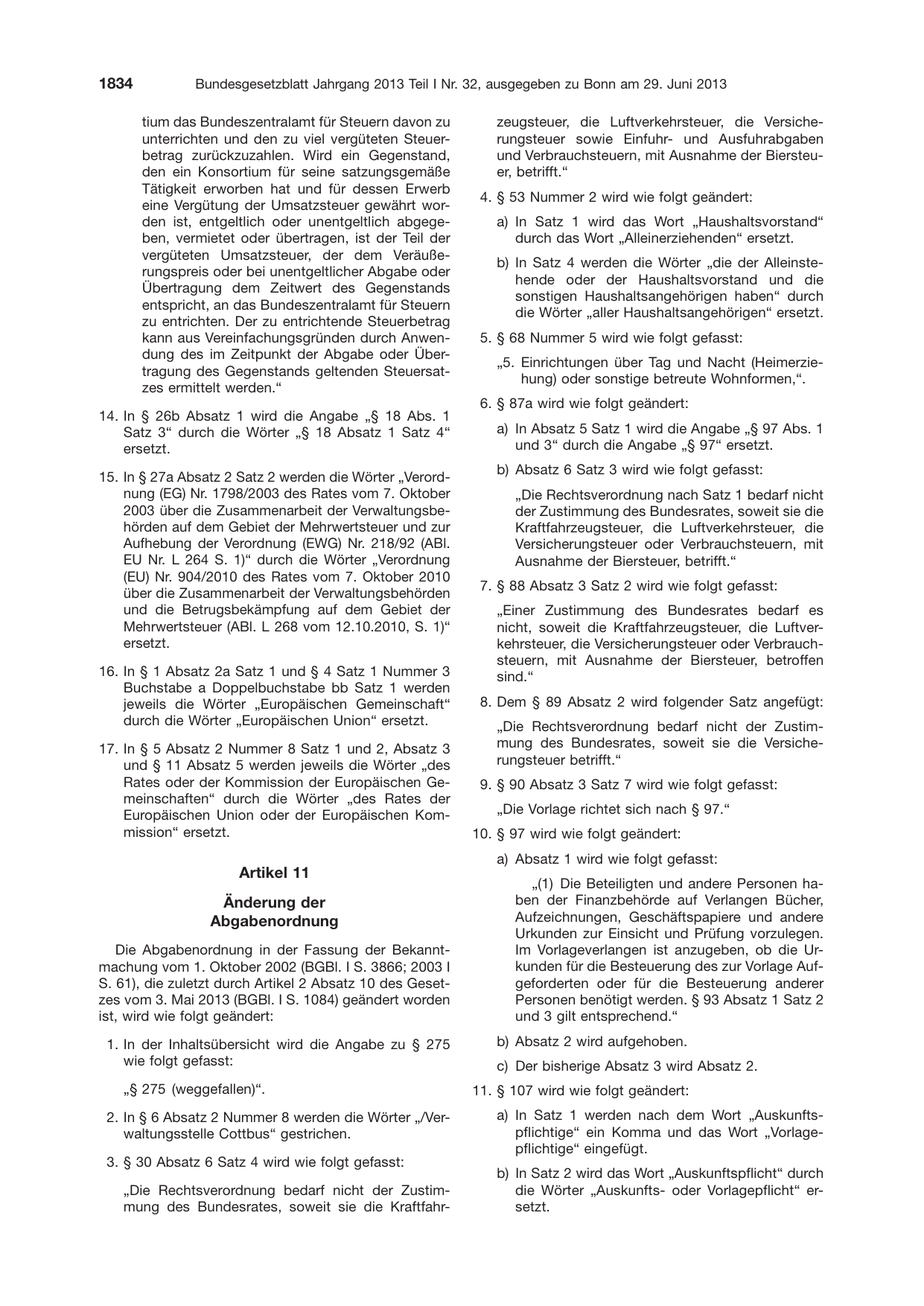 BGBl. 2013, Seite 1834 — Originalseite als Abbildung
