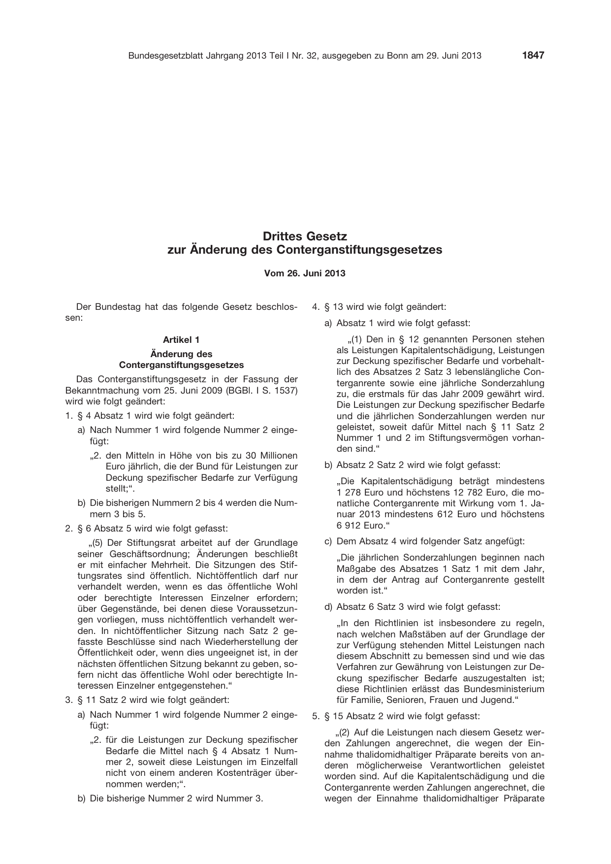 BGBl. 2013, Seite 1847 — Originalseite als Abbildung