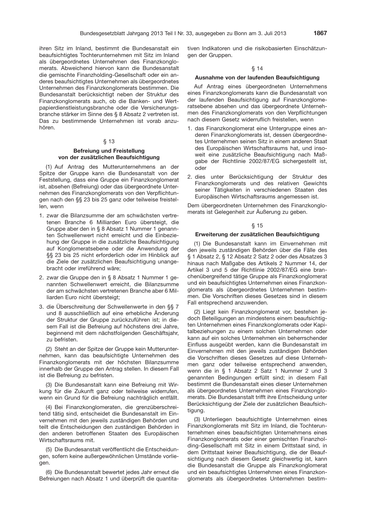 BGBl. 2013, Seite 1867 — Originalseite als Abbildung