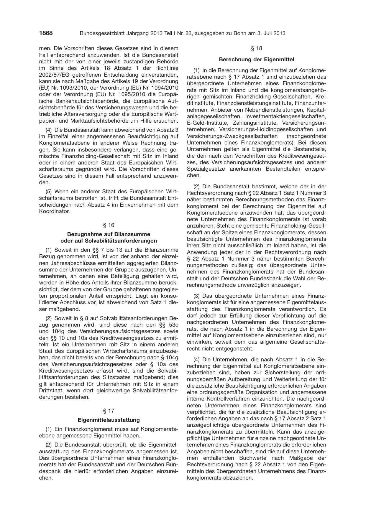 BGBl. 2013, Seite 1868 — Originalseite als Abbildung