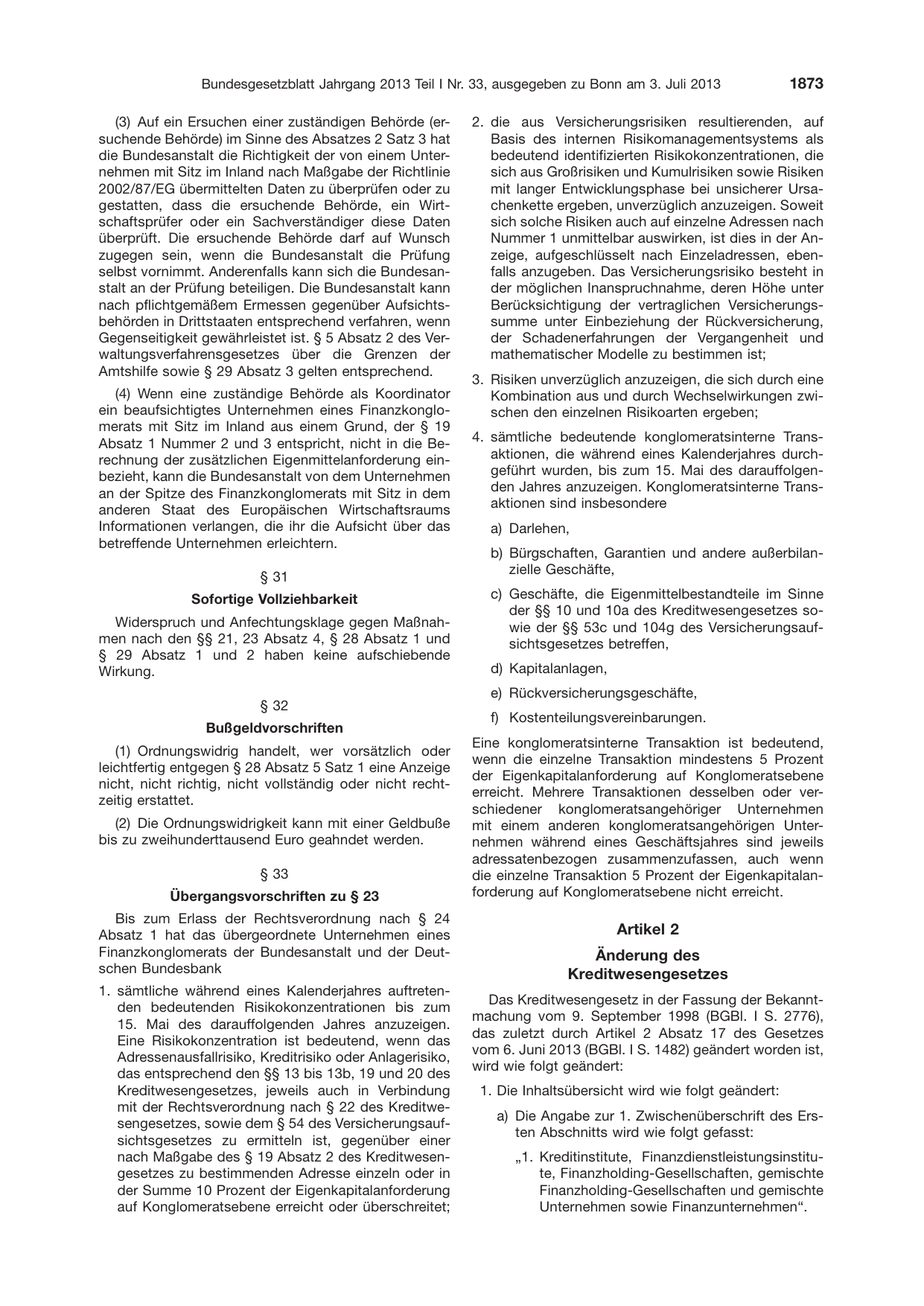 BGBl. 2013, Seite 1873 — Originalseite als Abbildung