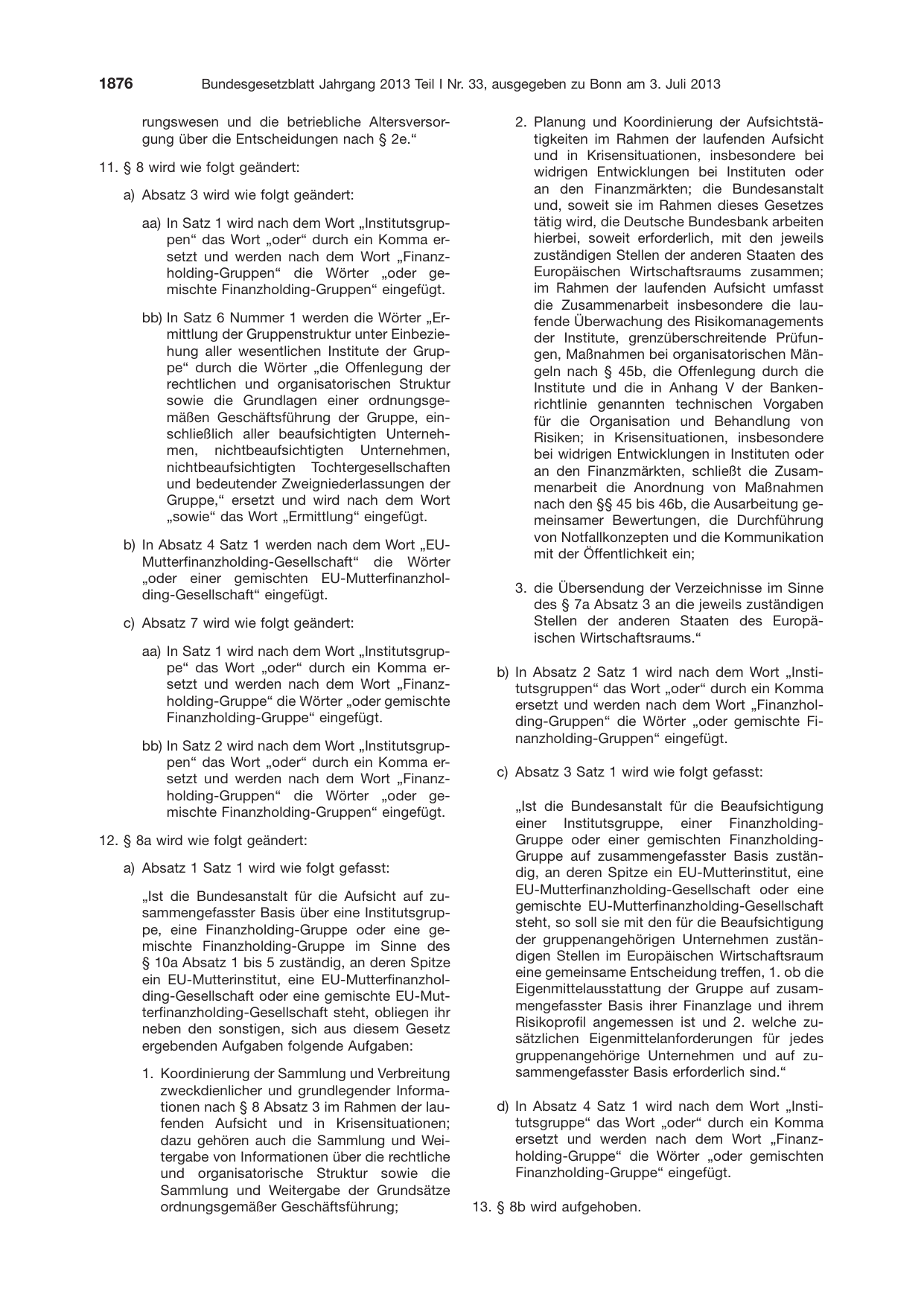 BGBl. 2013, Seite 1876 — Originalseite als Abbildung
