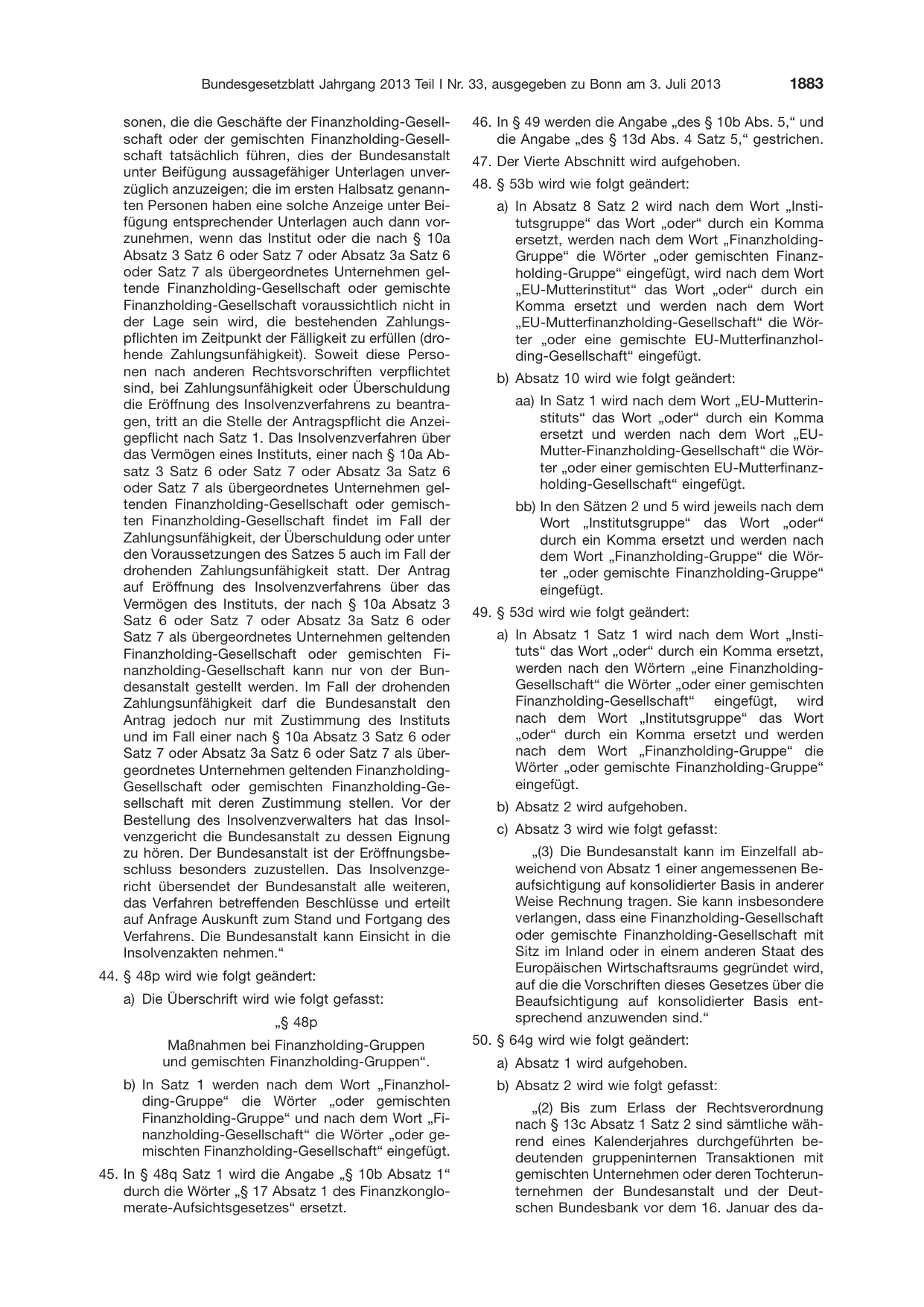 BGBl. 2013, Seite 1883 — Originalseite als Abbildung