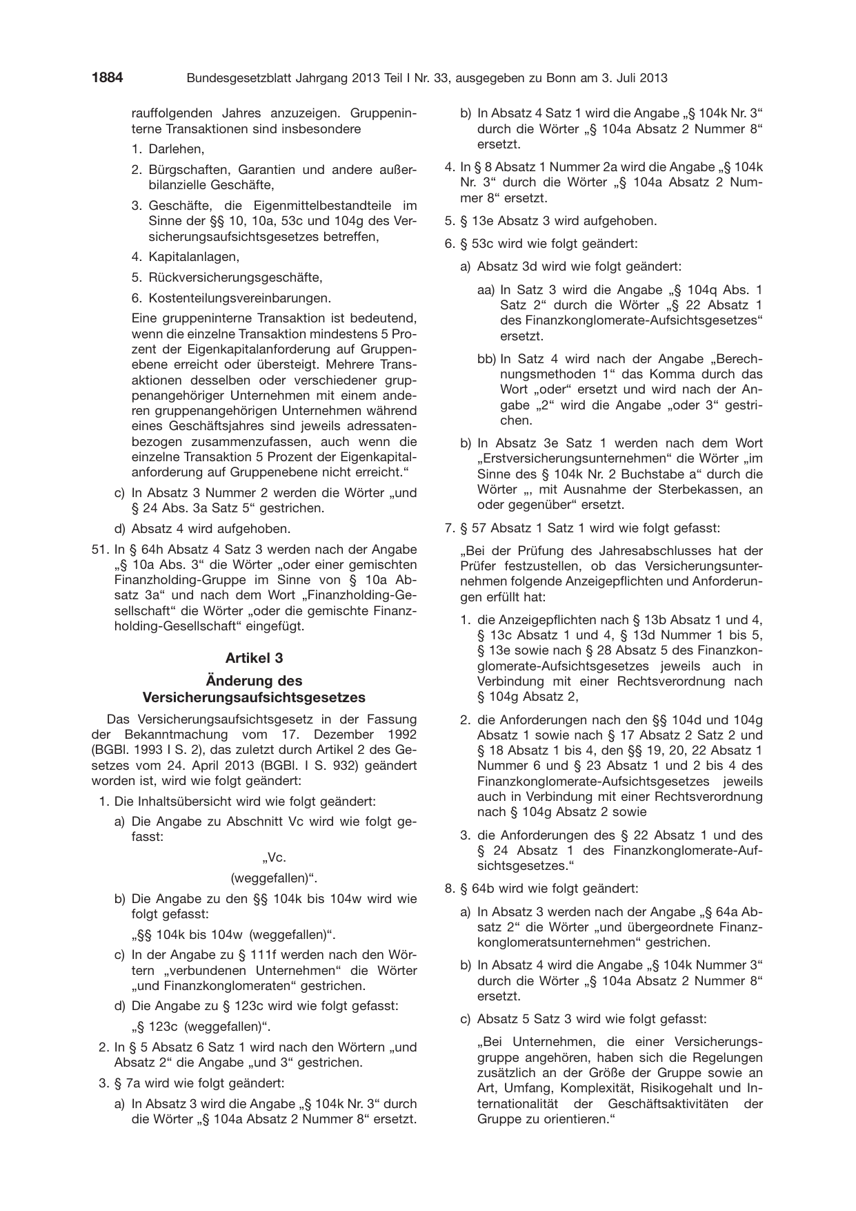 BGBl. 2013, Seite 1884 — Originalseite als Abbildung