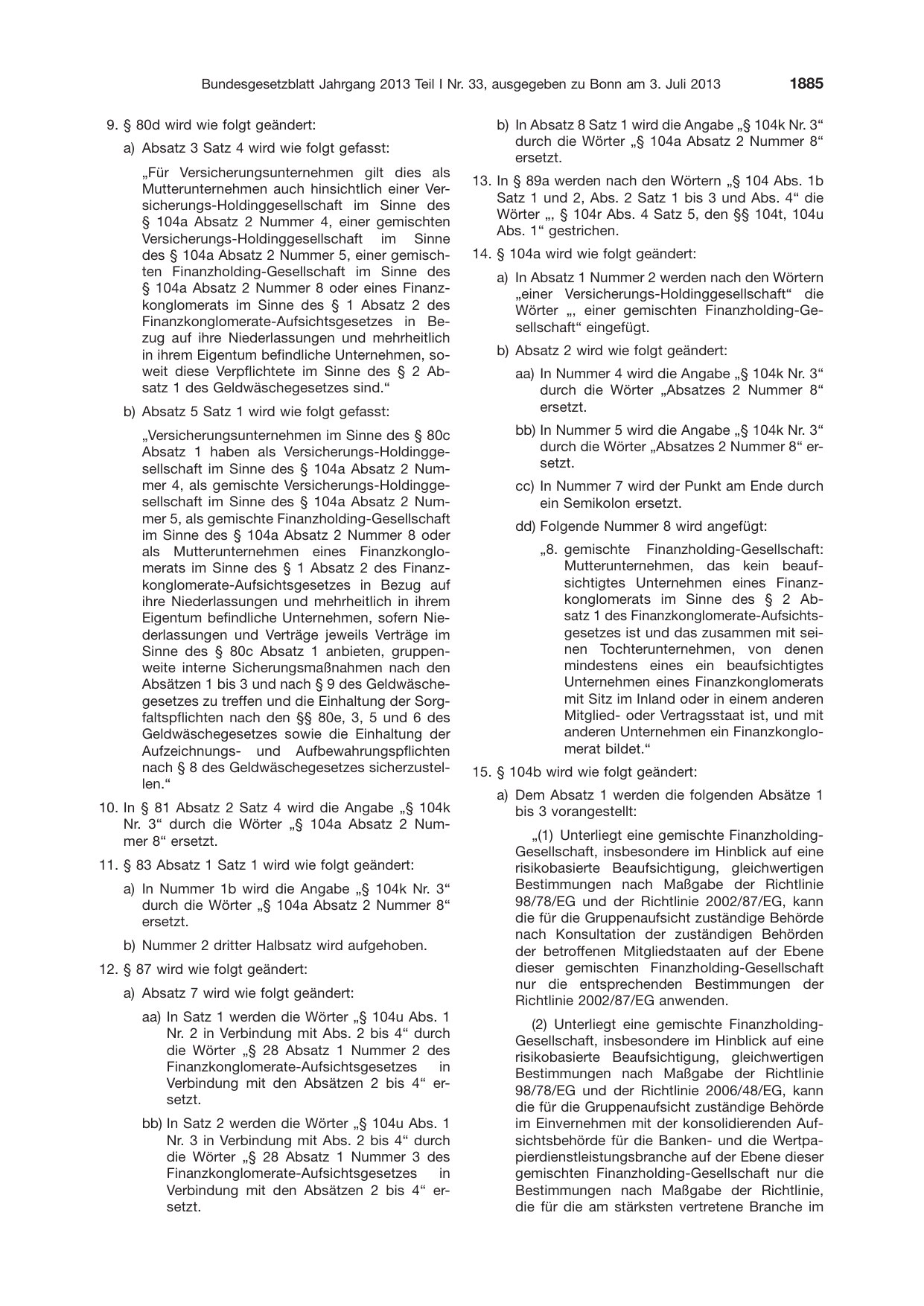 BGBl. 2013, Seite 1885 — Originalseite als Abbildung