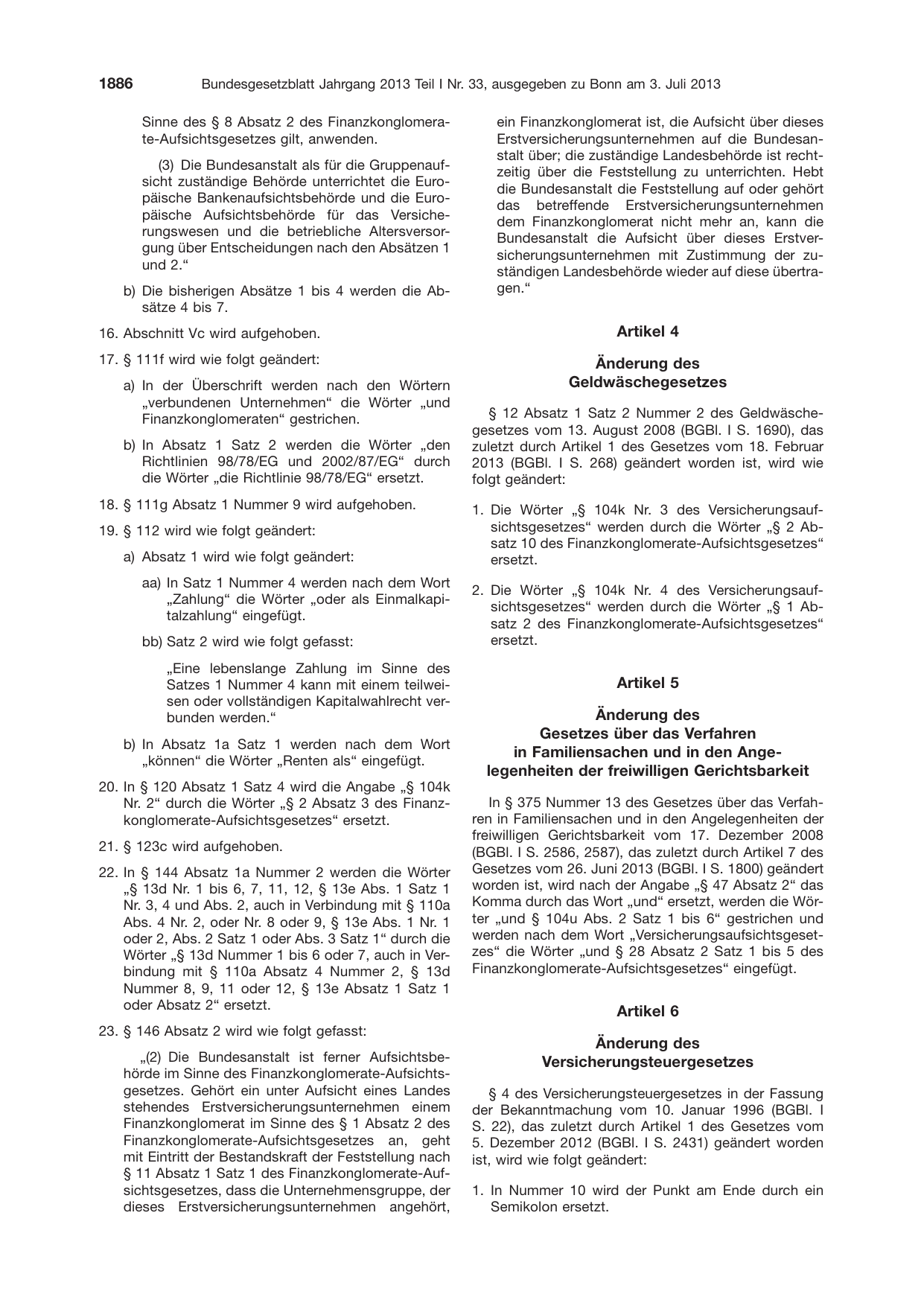 BGBl. 2013, Seite 1886 — Originalseite als Abbildung