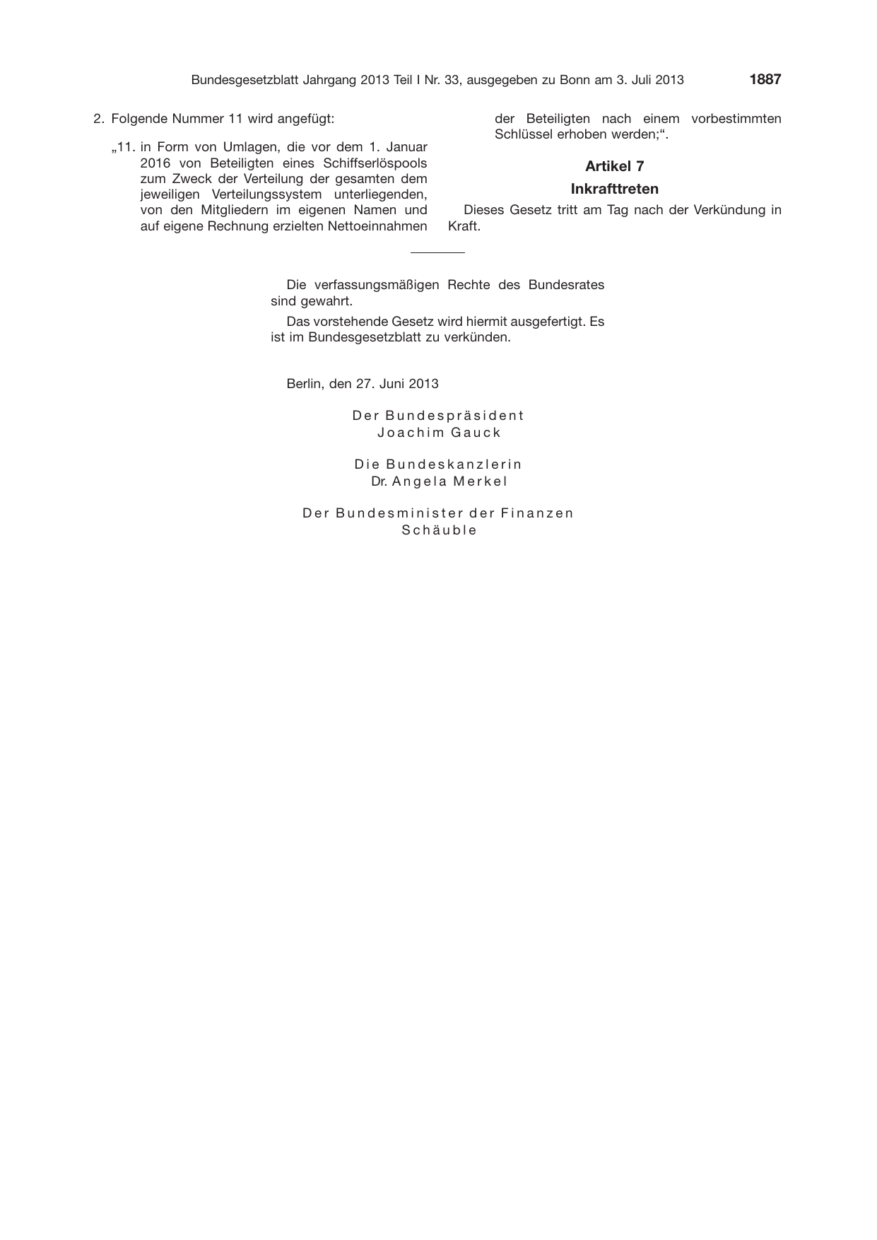 BGBl. 2013, Seite 1887 — Originalseite als Abbildung