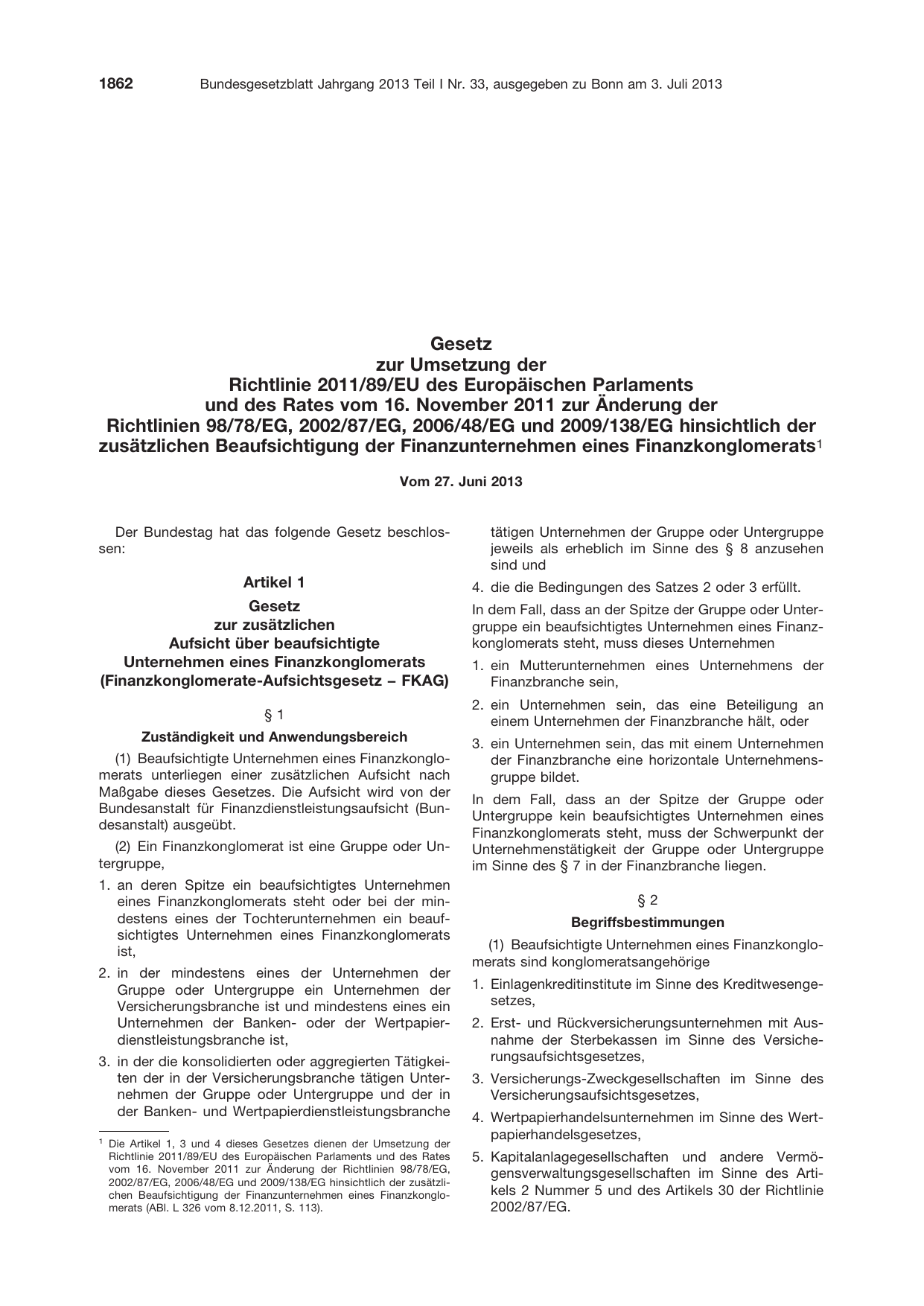 BGBl. 2013, Seite 1862 — Originalseite als Abbildung