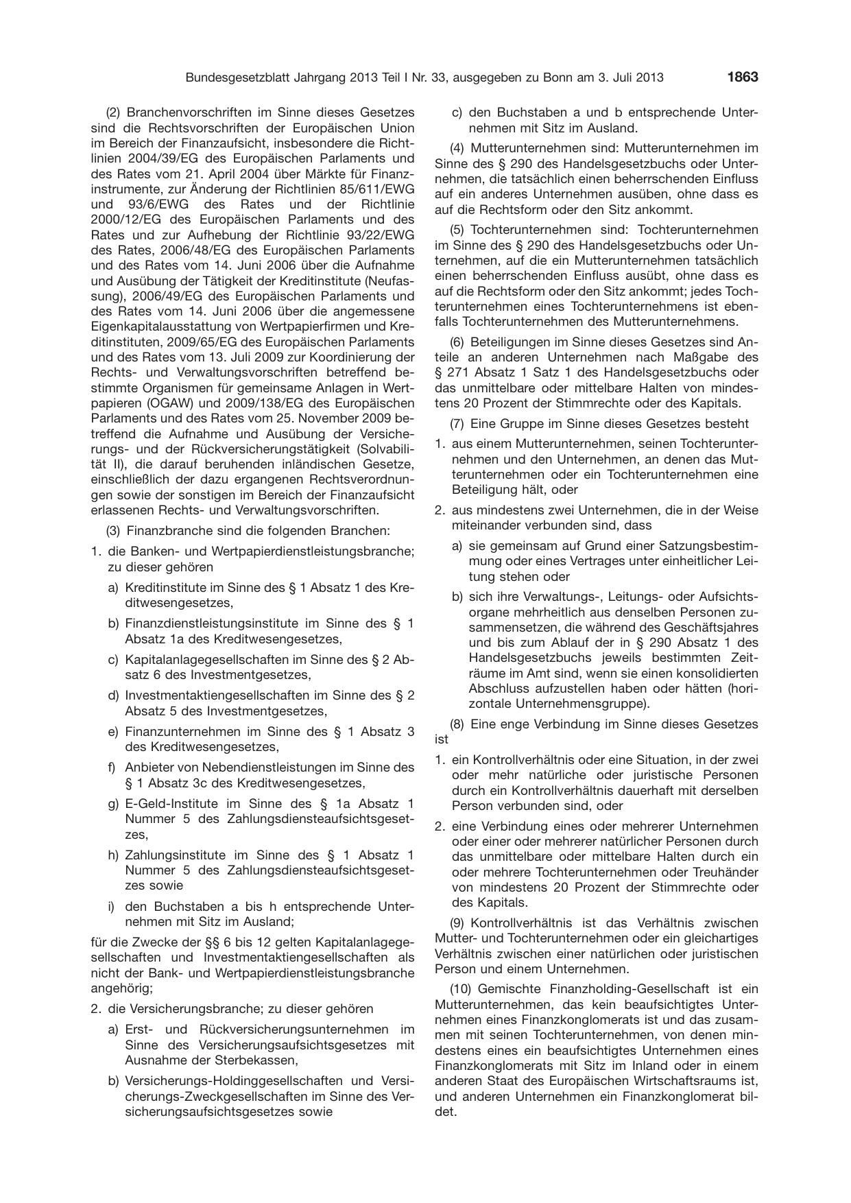 BGBl. 2013, Seite 1863 — Originalseite als Abbildung