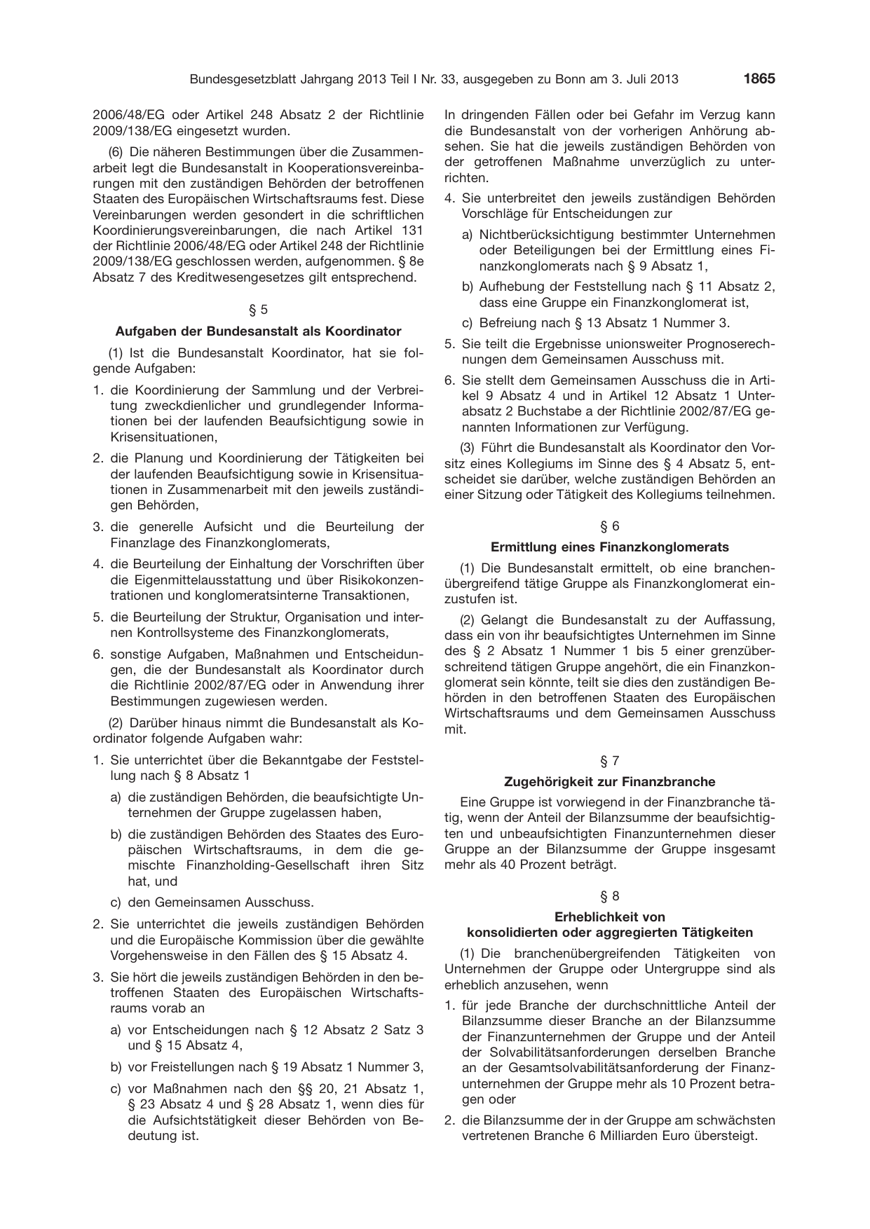 BGBl. 2013, Seite 1865 — Originalseite als Abbildung
