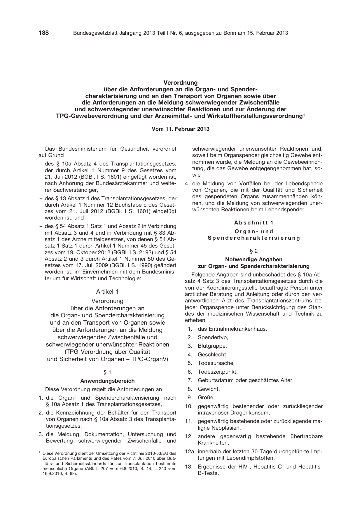 BGBl. 2013, Seite 188 — Originalseite als Abbildung