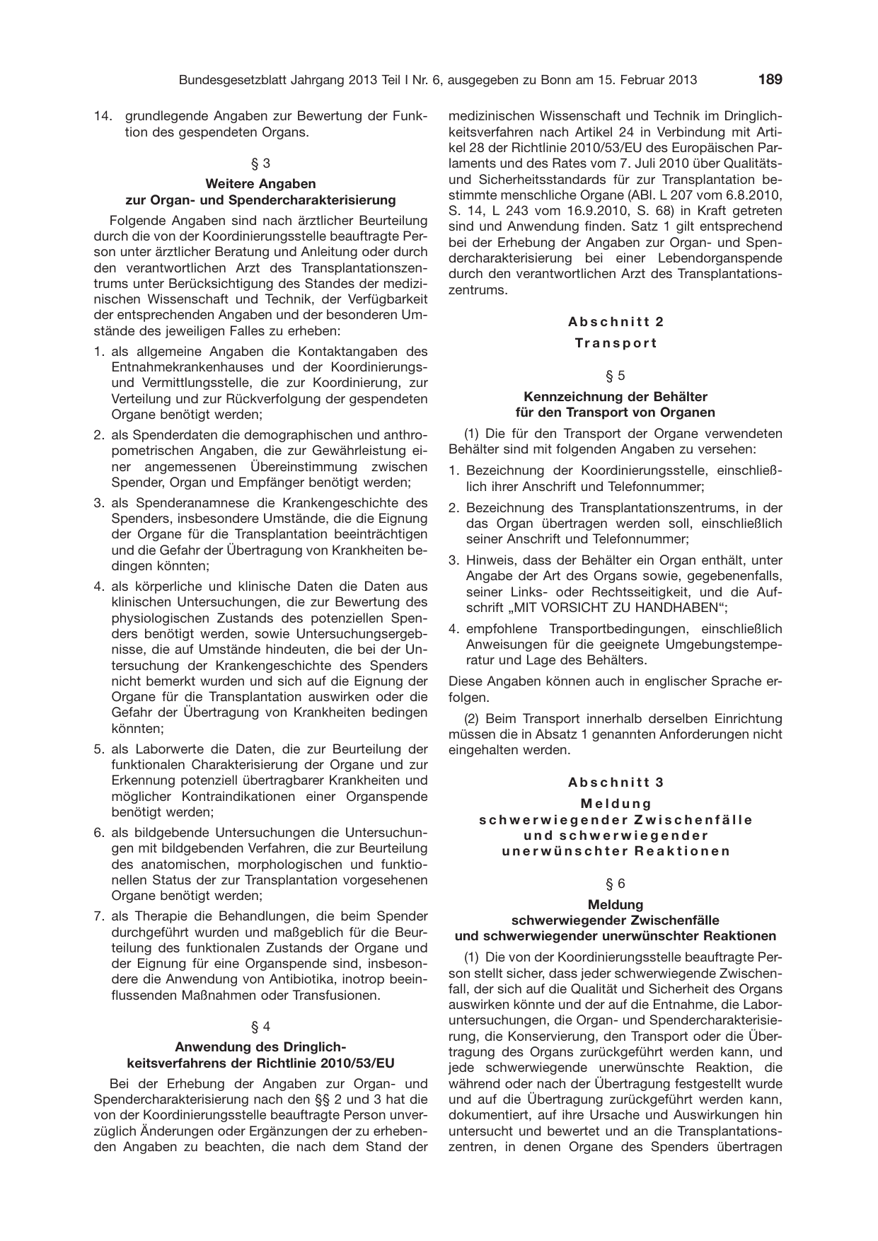 BGBl. 2013, Seite 189 — Originalseite als Abbildung