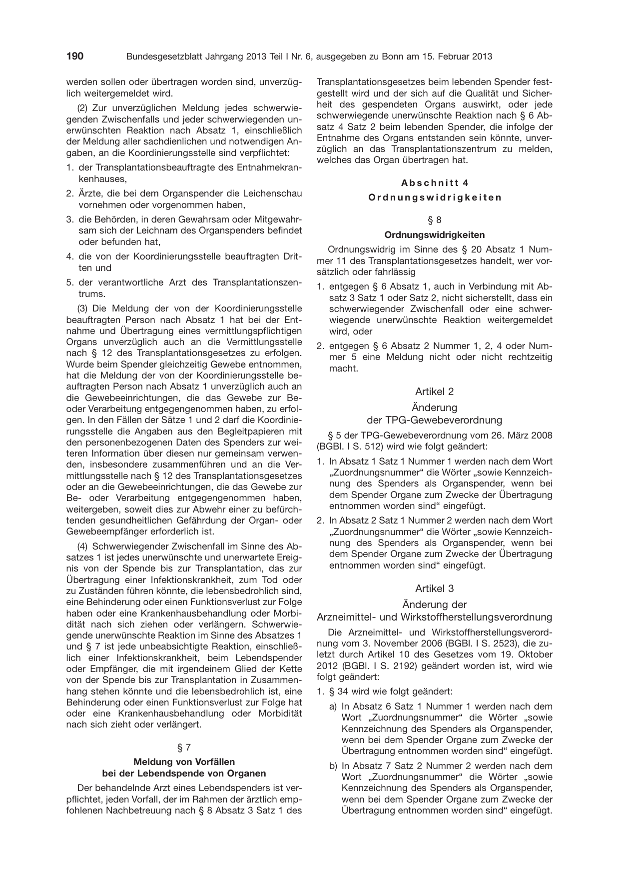 BGBl. 2013, Seite 190 — Originalseite als Abbildung