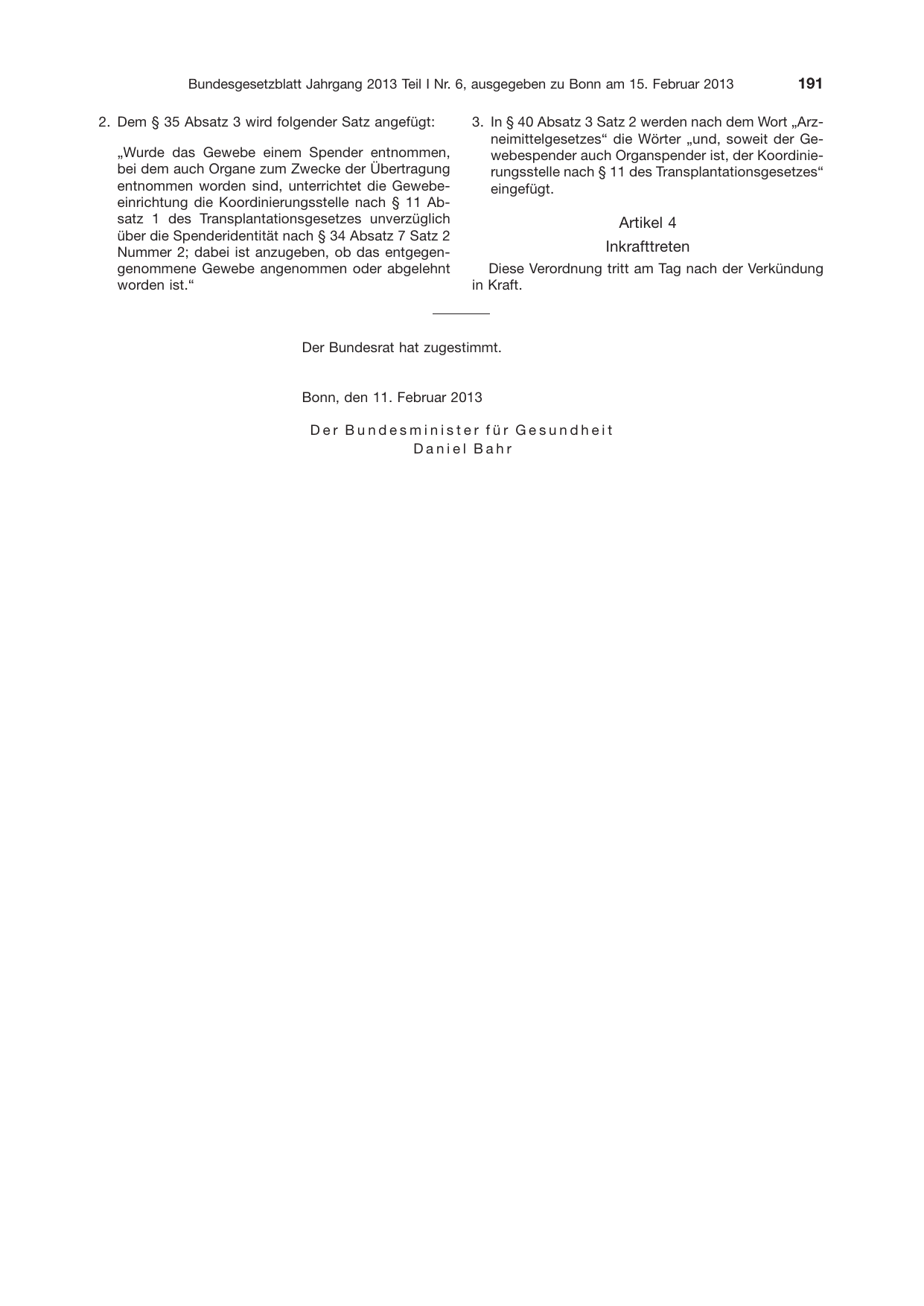 BGBl. 2013, Seite 191 — Originalseite als Abbildung