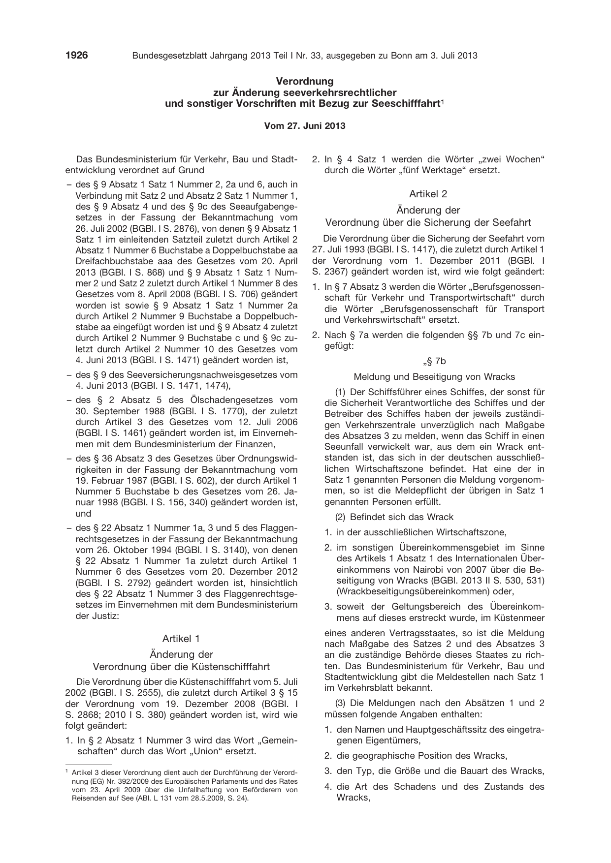 BGBl. 2013, Seite 1926 — Originalseite als Abbildung