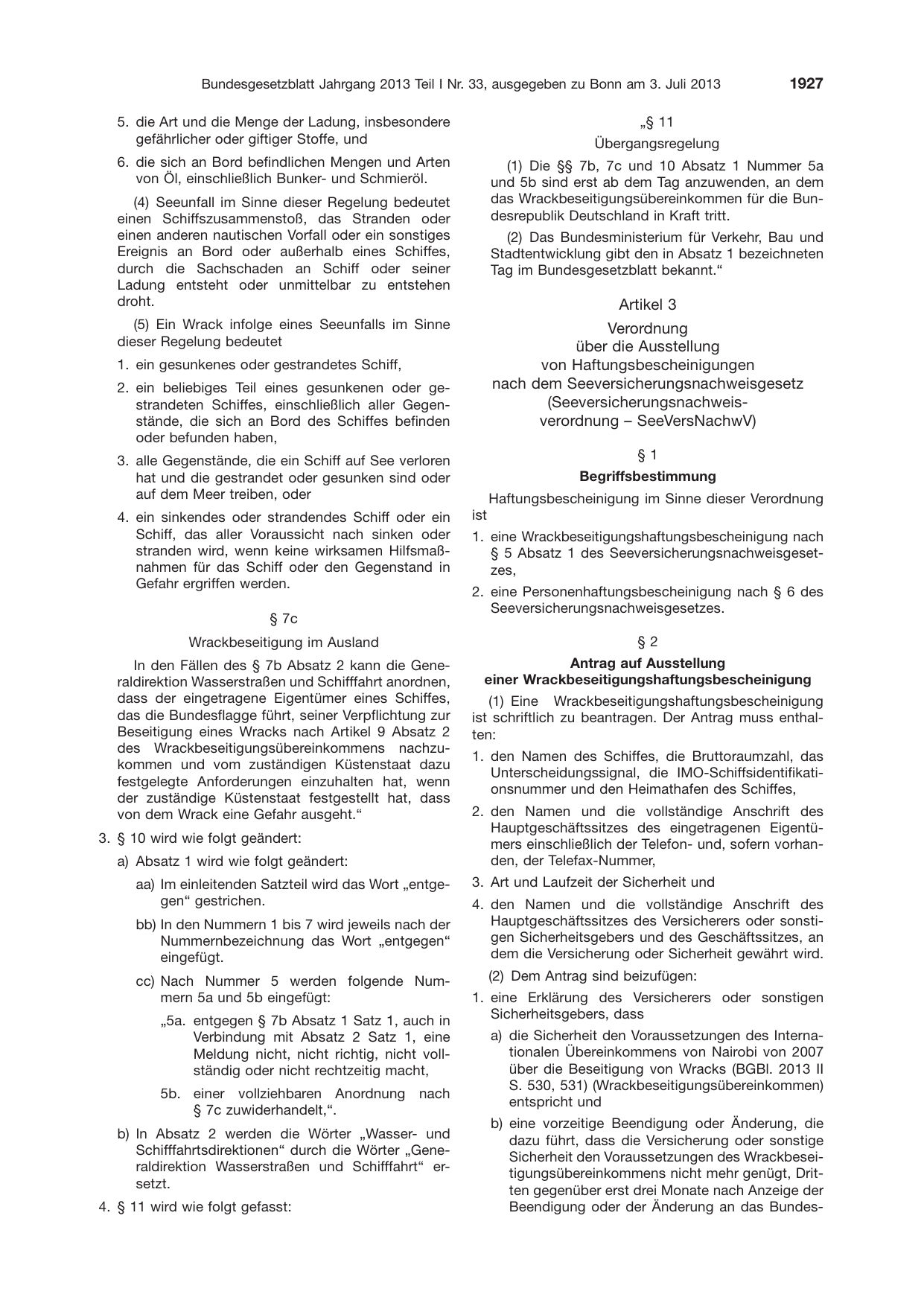 BGBl. 2013, Seite 1927 — Originalseite als Abbildung
