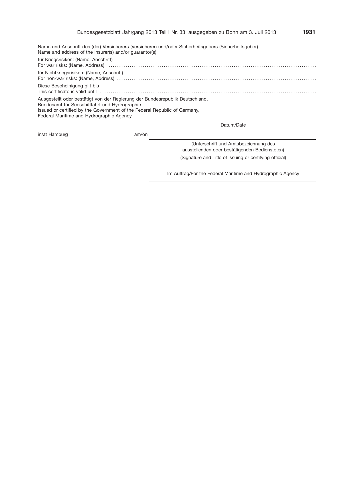 BGBl. 2013, Seite 1931 — Originalseite als Abbildung