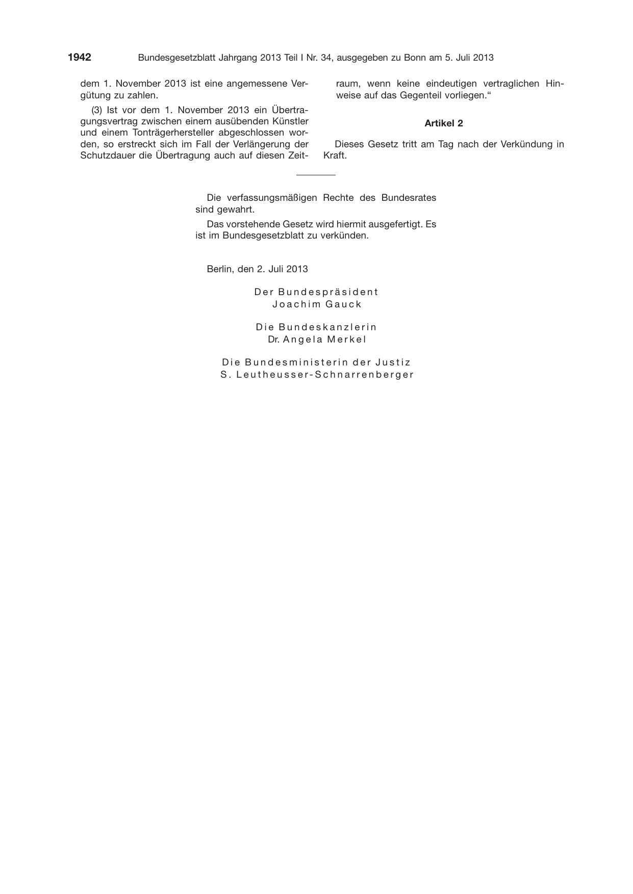 BGBl. 2013, Seite 1942 — Originalseite als Abbildung