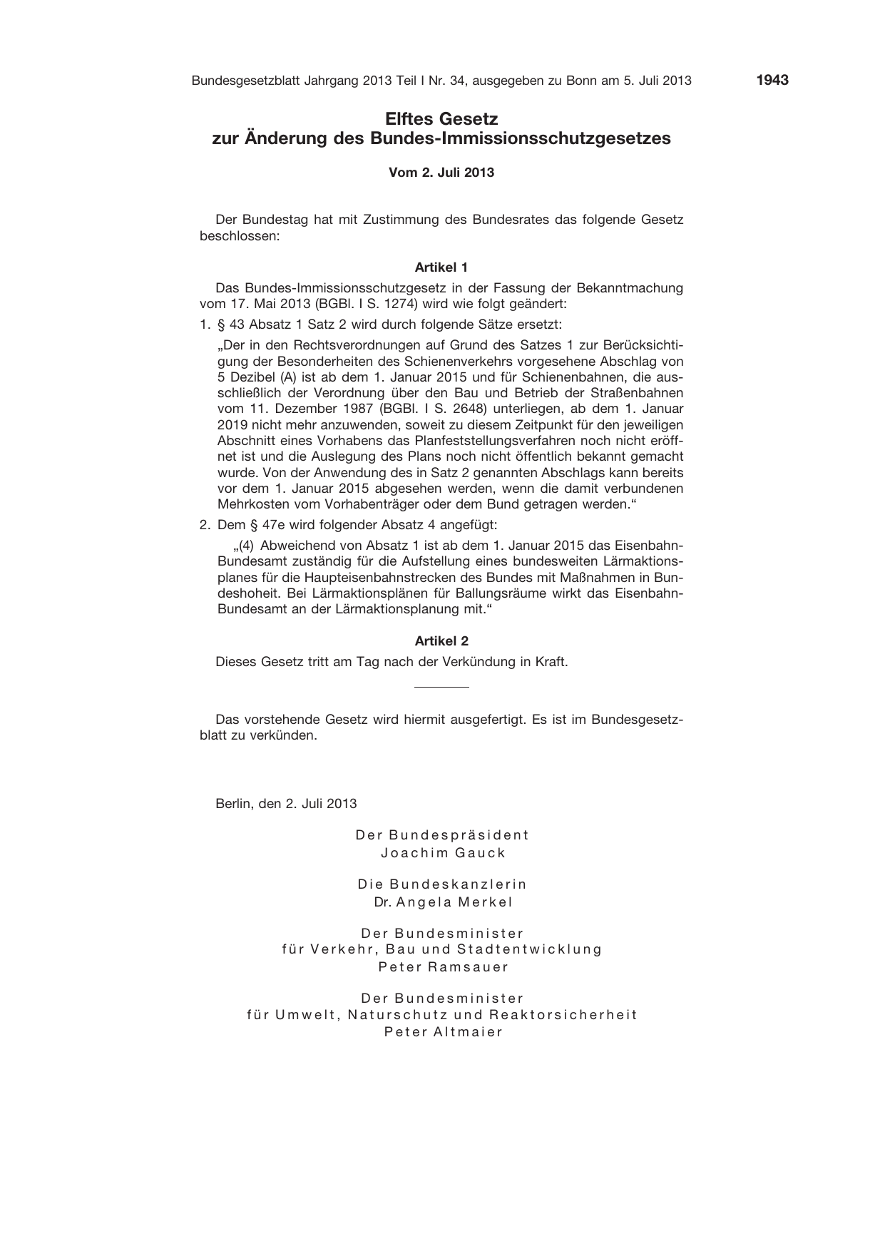 BGBl. 2013, Seite 1943 — Originalseite als Abbildung