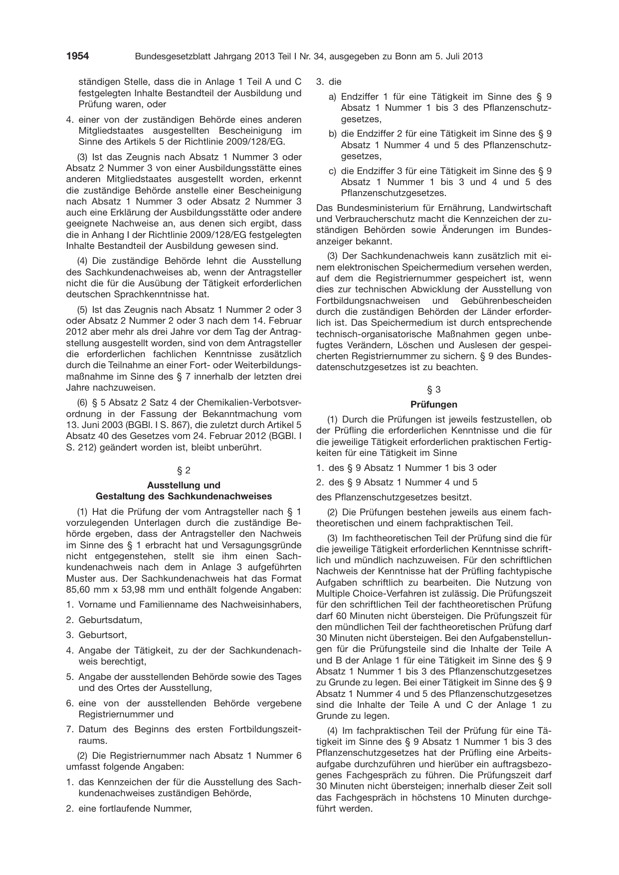 BGBl. 2013, Seite 1954 — Originalseite als Abbildung