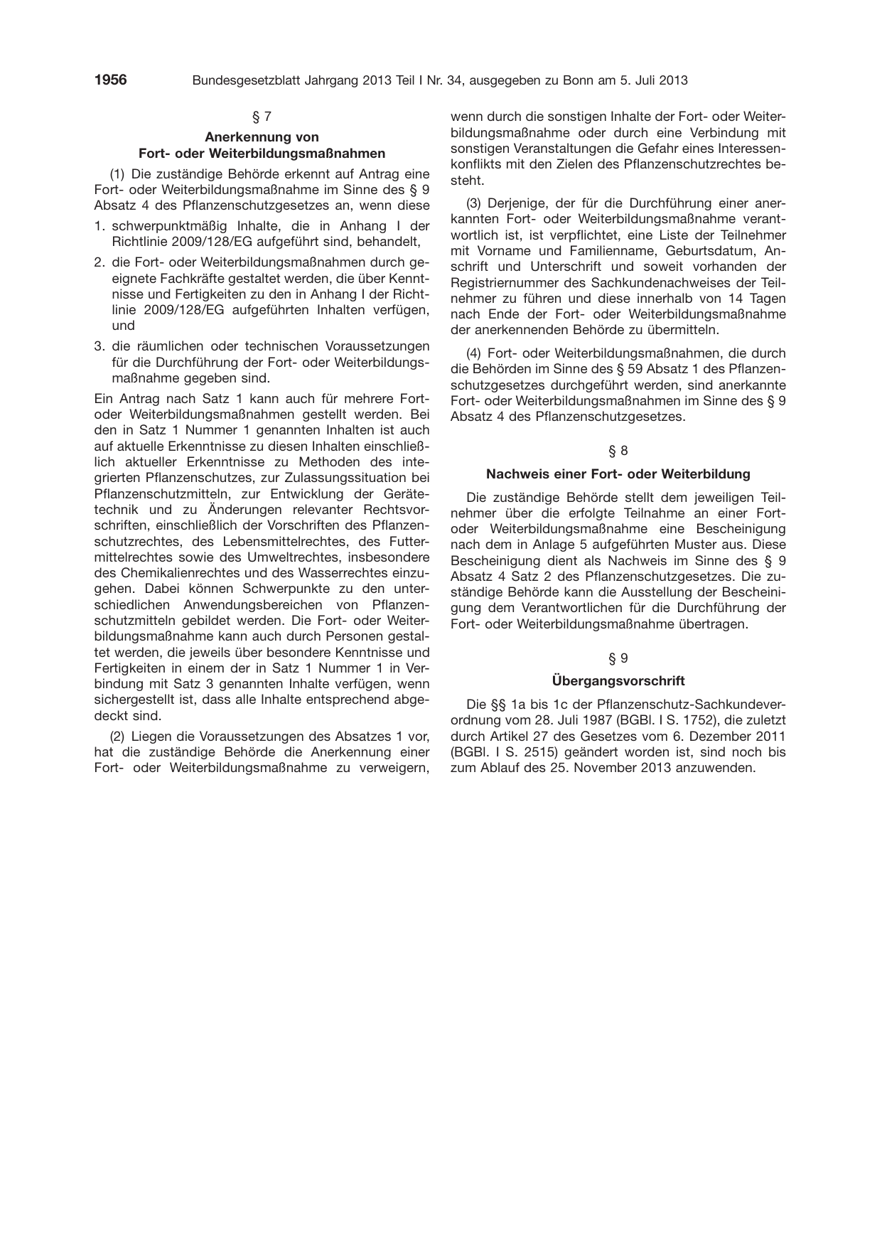 BGBl. 2013, Seite 1956 — Originalseite als Abbildung