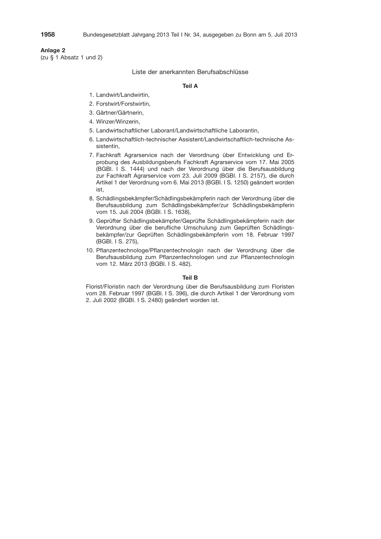BGBl. 2013, Seite 1958 — Originalseite als Abbildung