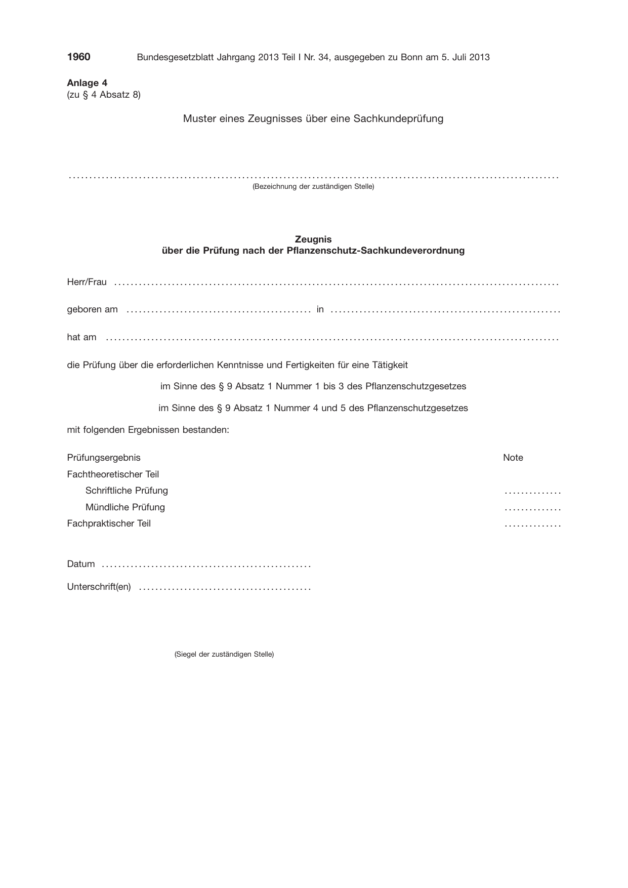 BGBl. 2013, Seite 1960 — Originalseite als Abbildung