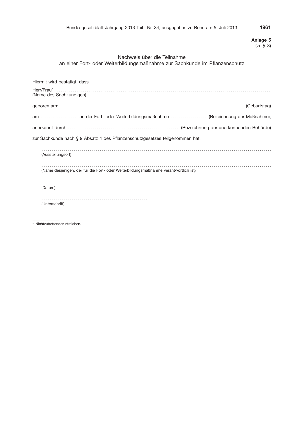 BGBl. 2013, Seite 1961 — Originalseite als Abbildung