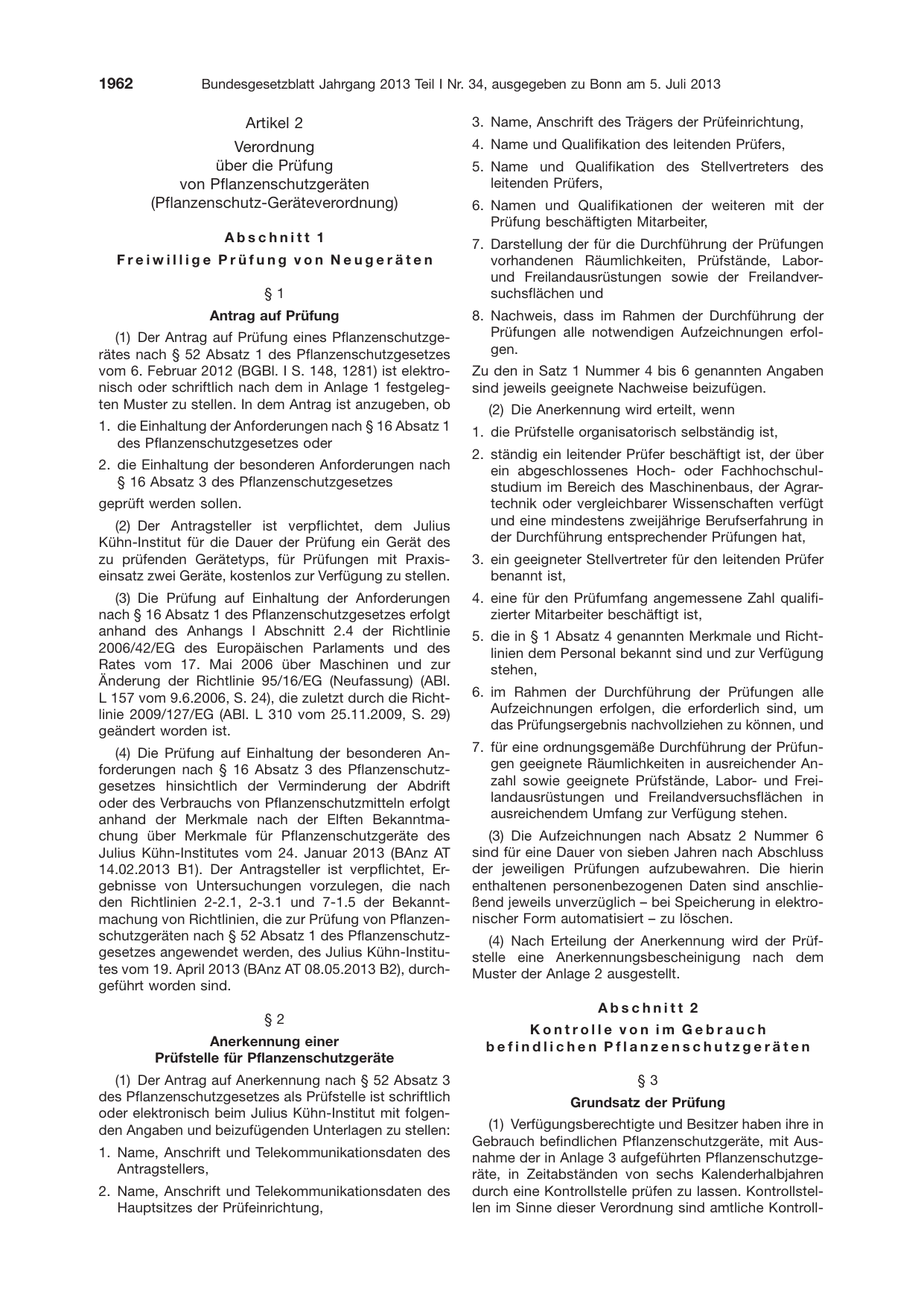 BGBl. 2013, Seite 1962 — Originalseite als Abbildung