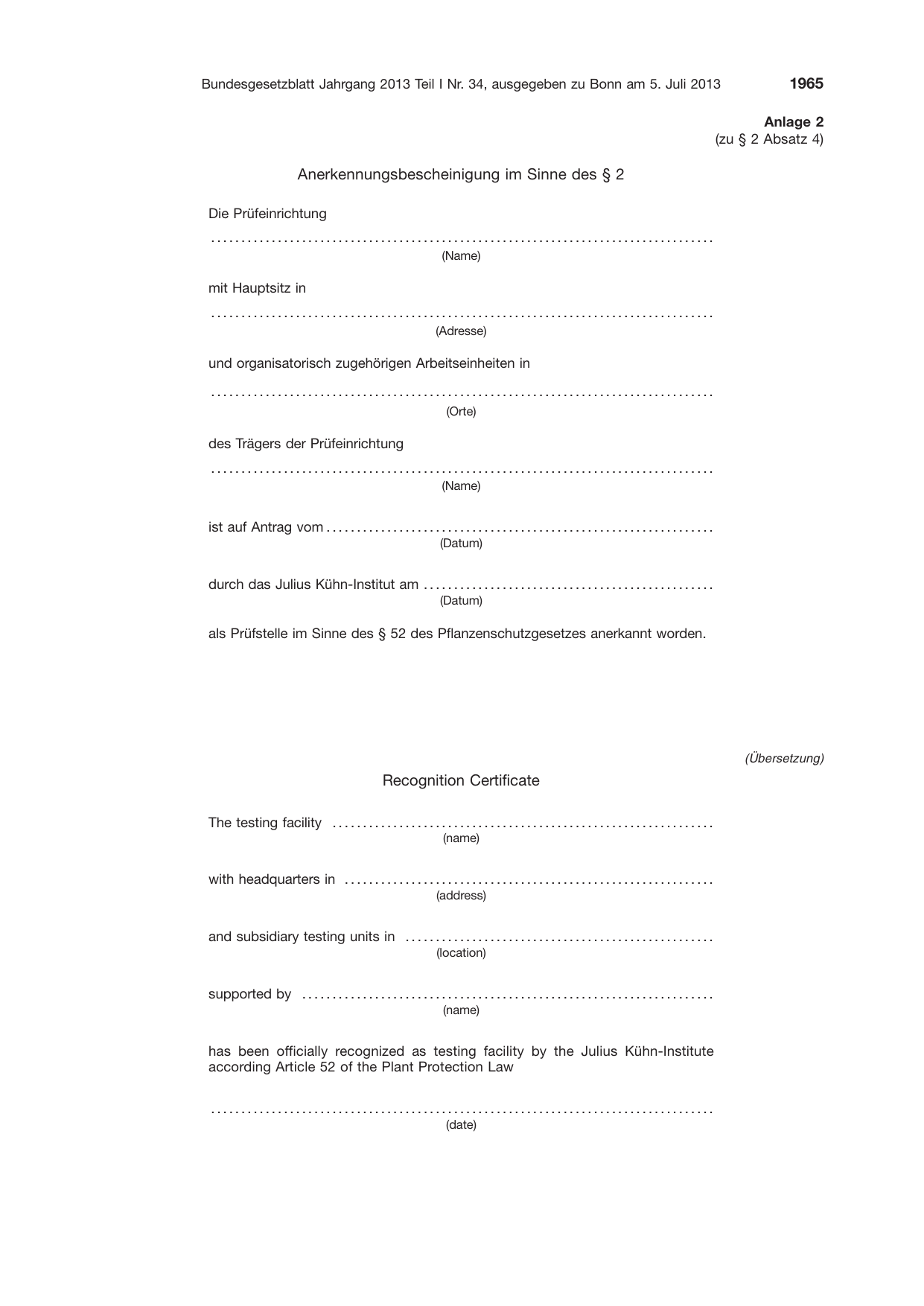 BGBl. 2013, Seite 1965 — Originalseite als Abbildung
